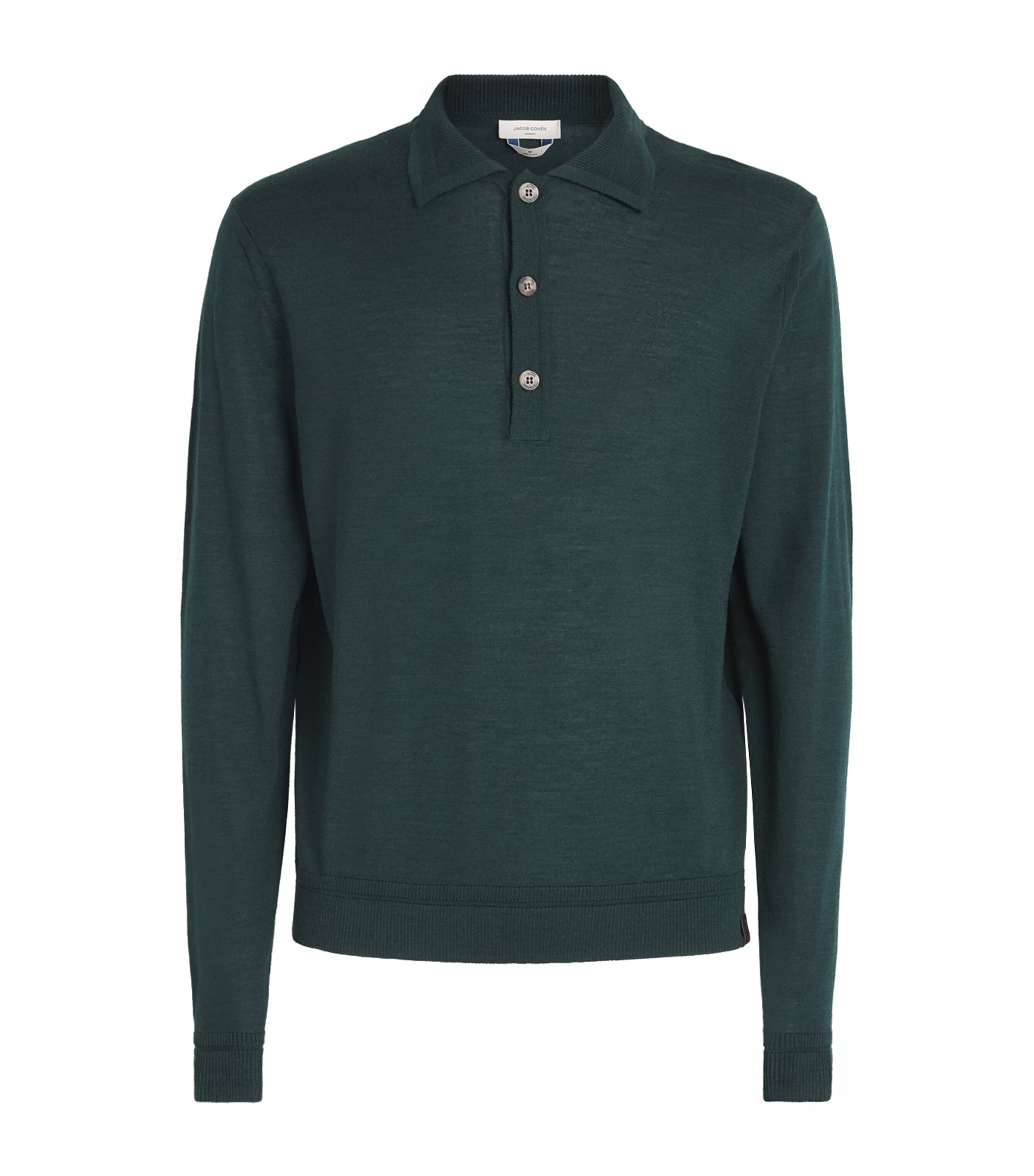 Jacob Cohën Mens Wool-Silk Polo Sweater Pine Green