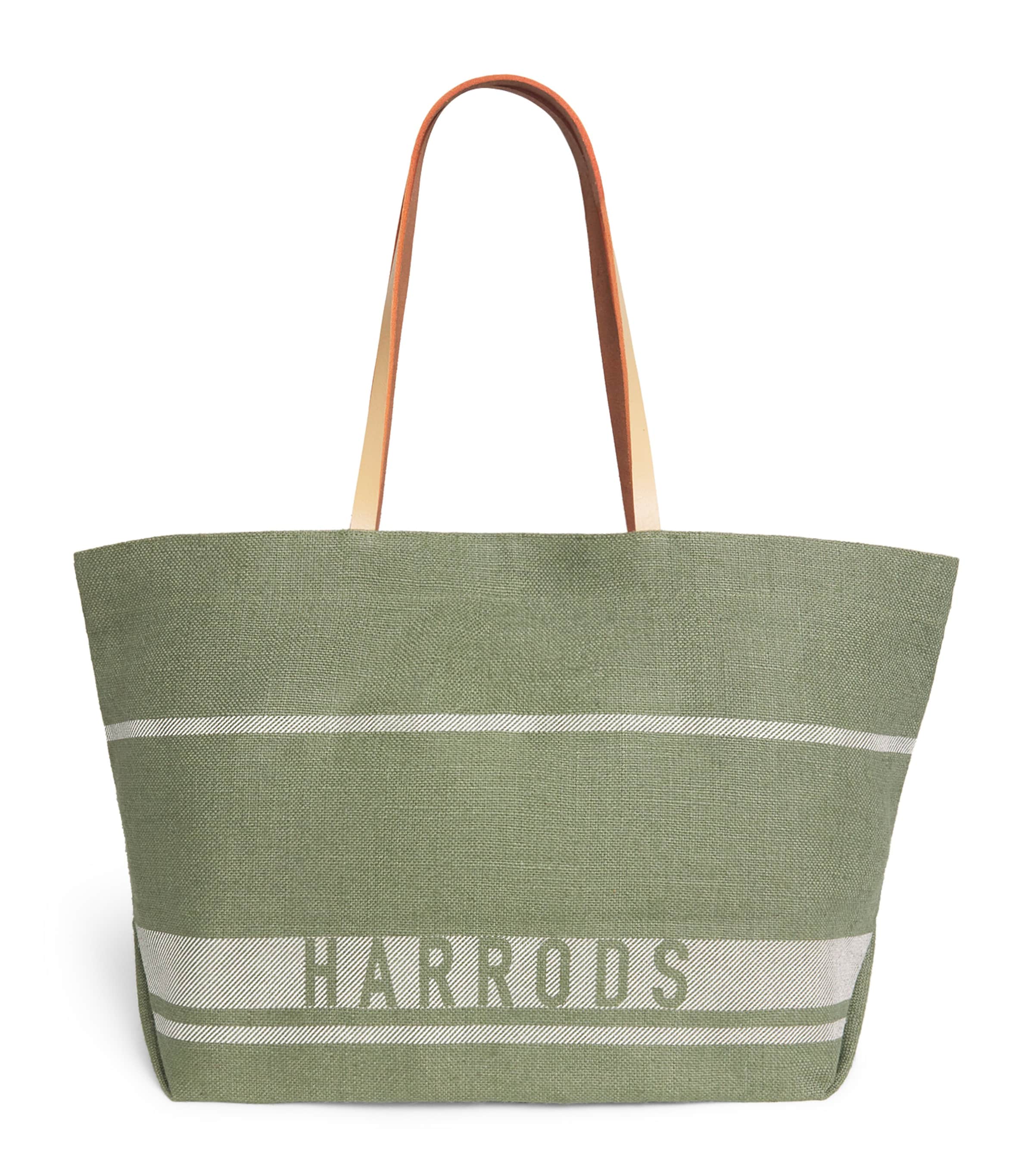 Harrods Jute Stripe Shopper Bag Green
