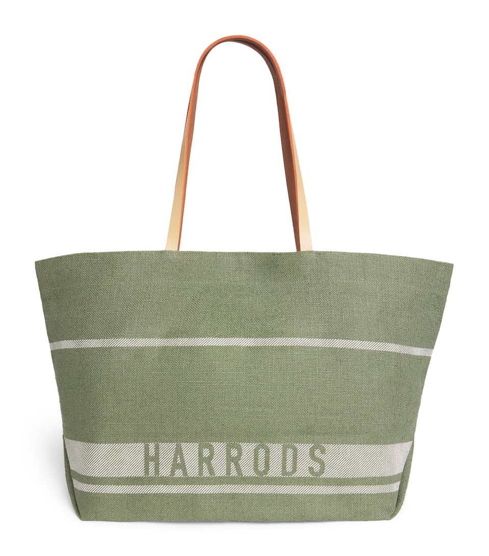 Harrods Jute Stripe Shopper Bag Green
