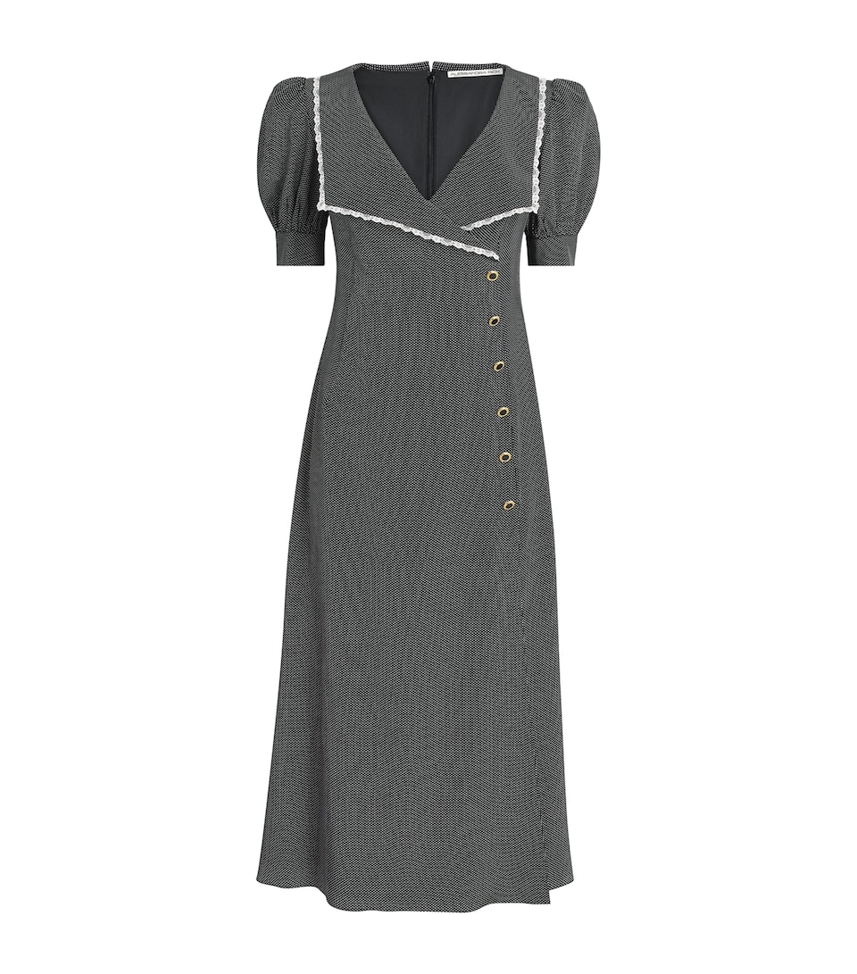 Alessandra Rich Womens Silk Polka Dot Midi Dress Black White