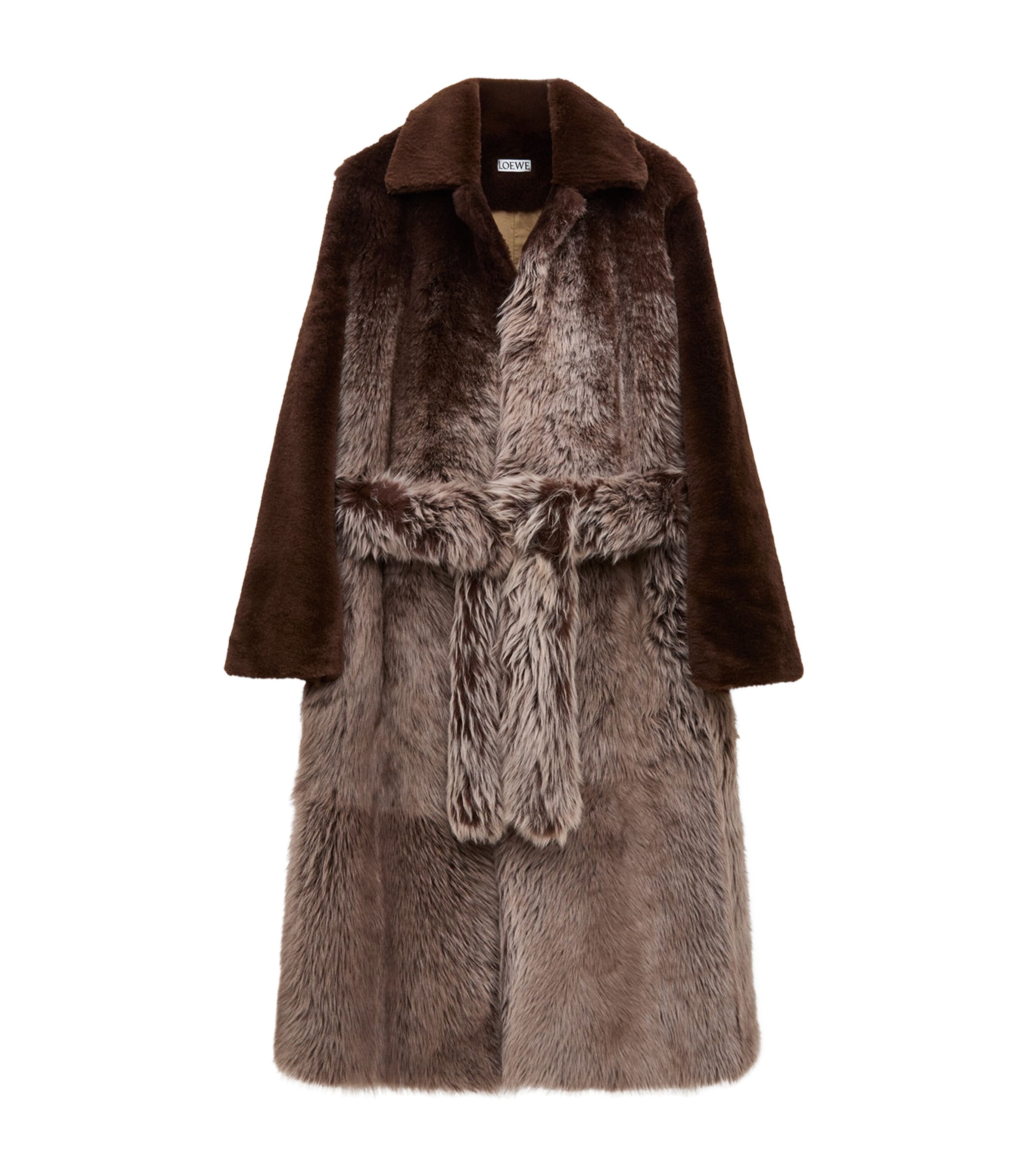 LOEWE Womens Shearling Hand-Dyed Coat Dark Brown