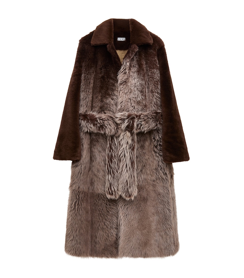 LOEWE Womens Shearling Hand-Dyed Coat Dark Brown