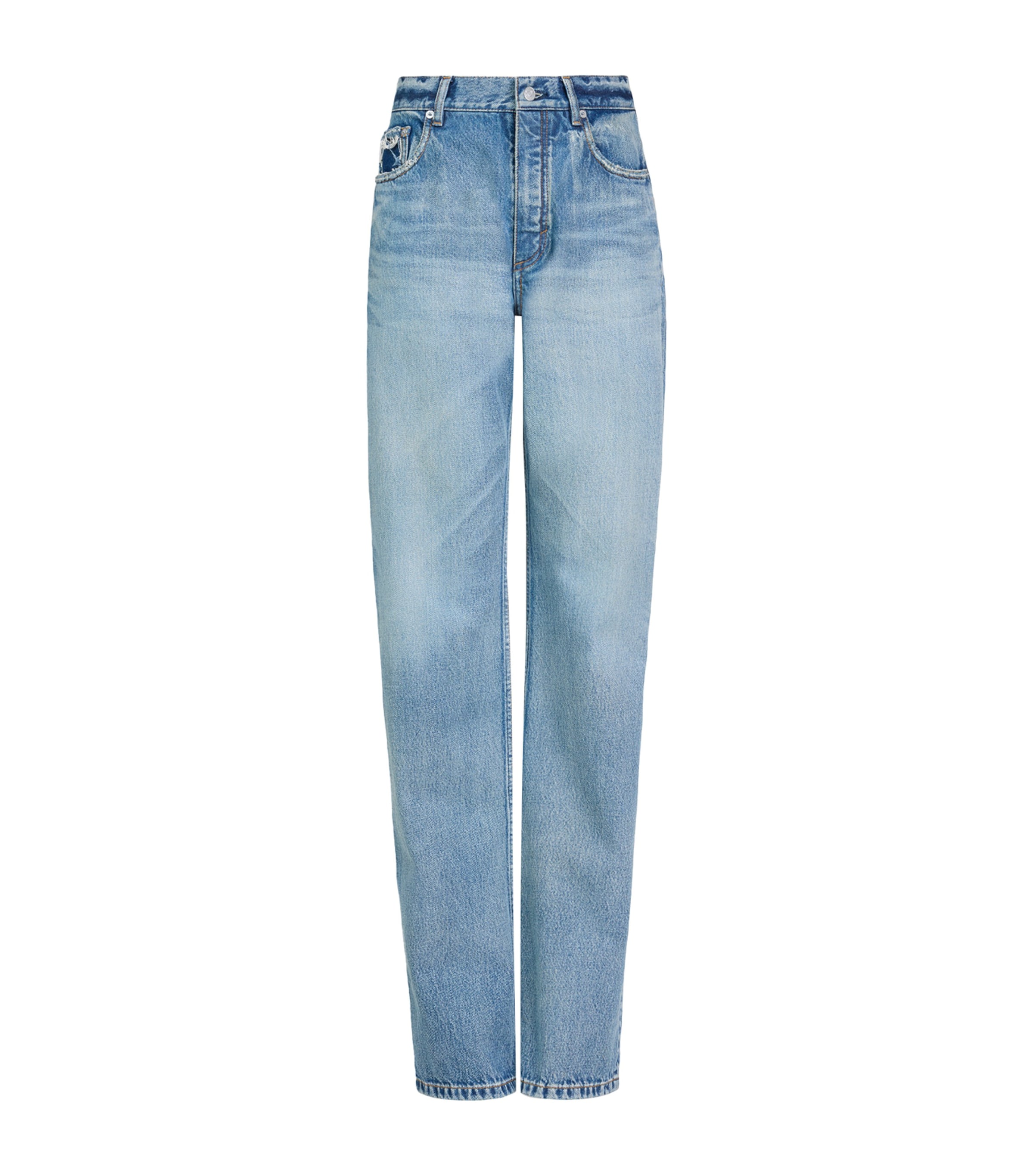 Alaïa Womens Distressed Mid-Rise Straight Jeans Dirty Wash