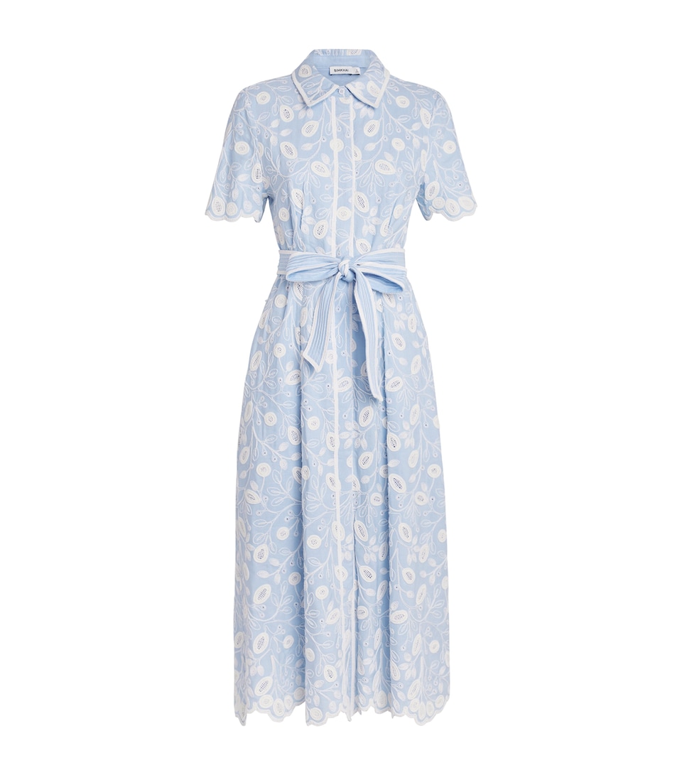 Simkhai Womens Linen-Blend Audria Midi Dress Tidepool Multi