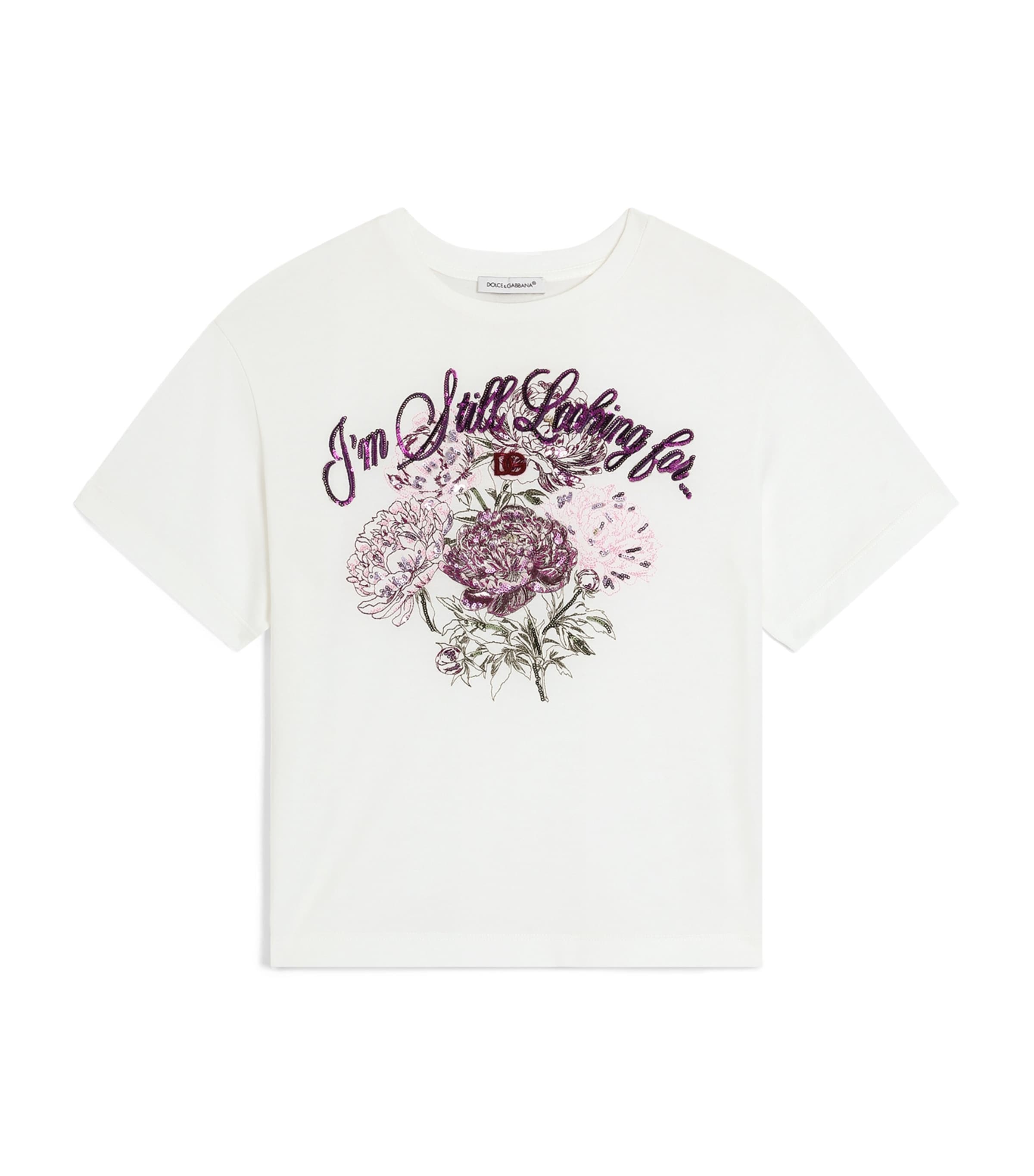 Dolce&Gabbana Kids Cotton Sequin Floral T-Shirt (8-12+ Years) White