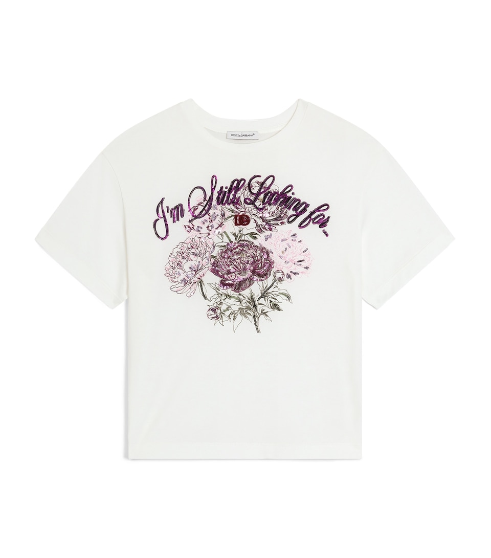 Dolce&Gabbana Kids Cotton Sequin Floral T-Shirt (8-12+ Years) White