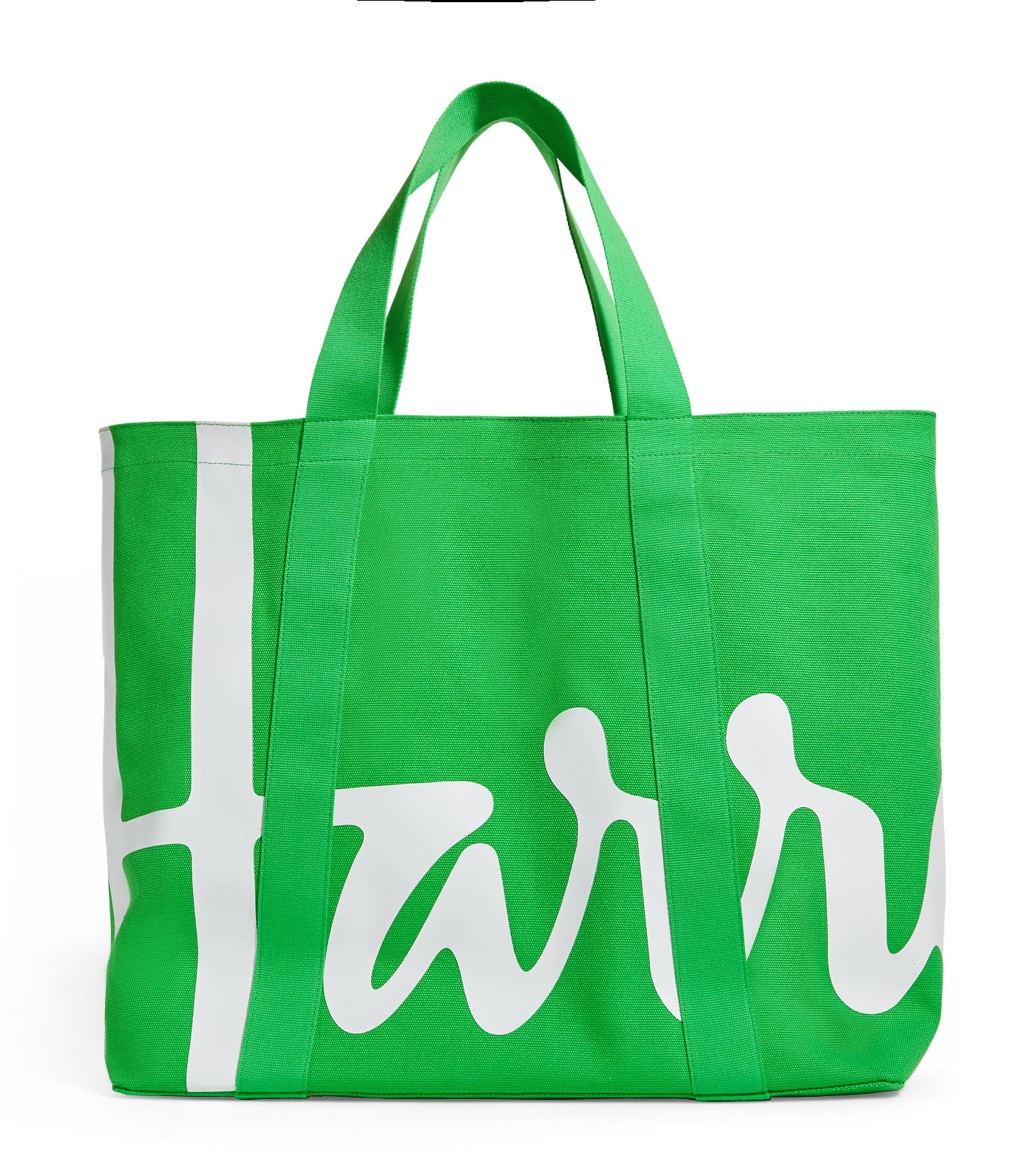 Harrods Large Cotton Logo Tote Bag Bright Green