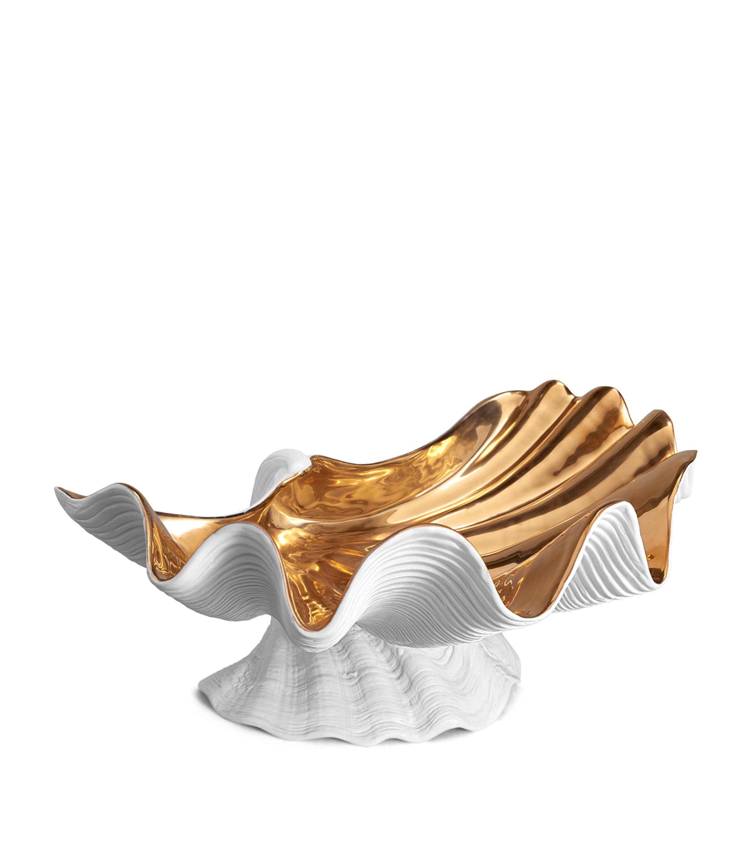 L'Objet Porcelain-Yellow Gold Neptune Serving Bowl (34cm) White