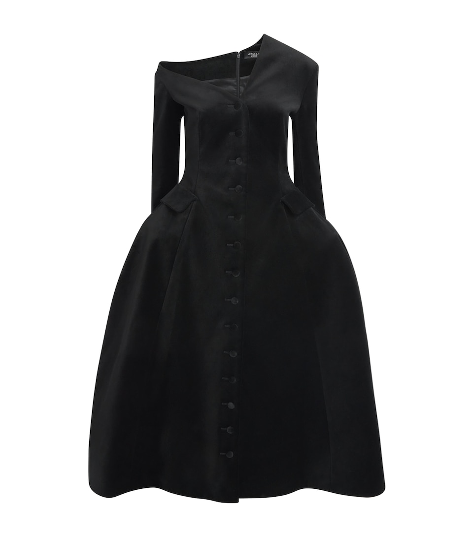 A.W.A.K.E. Mode Womens Velvet Asymmetric Midi Dress Black