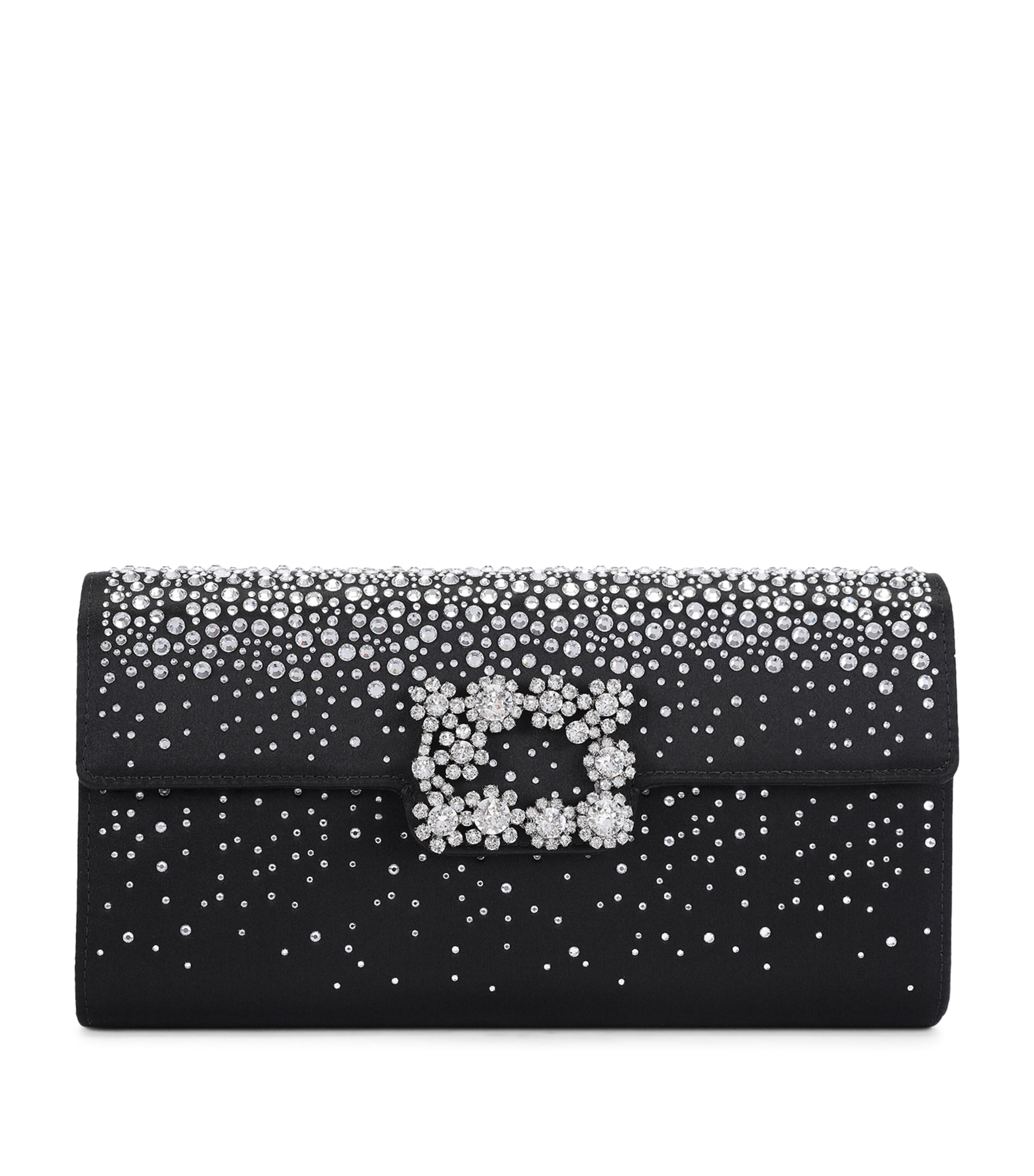 Roger Vivier Embellished Efflorescence Envelope Clutch Bag Black