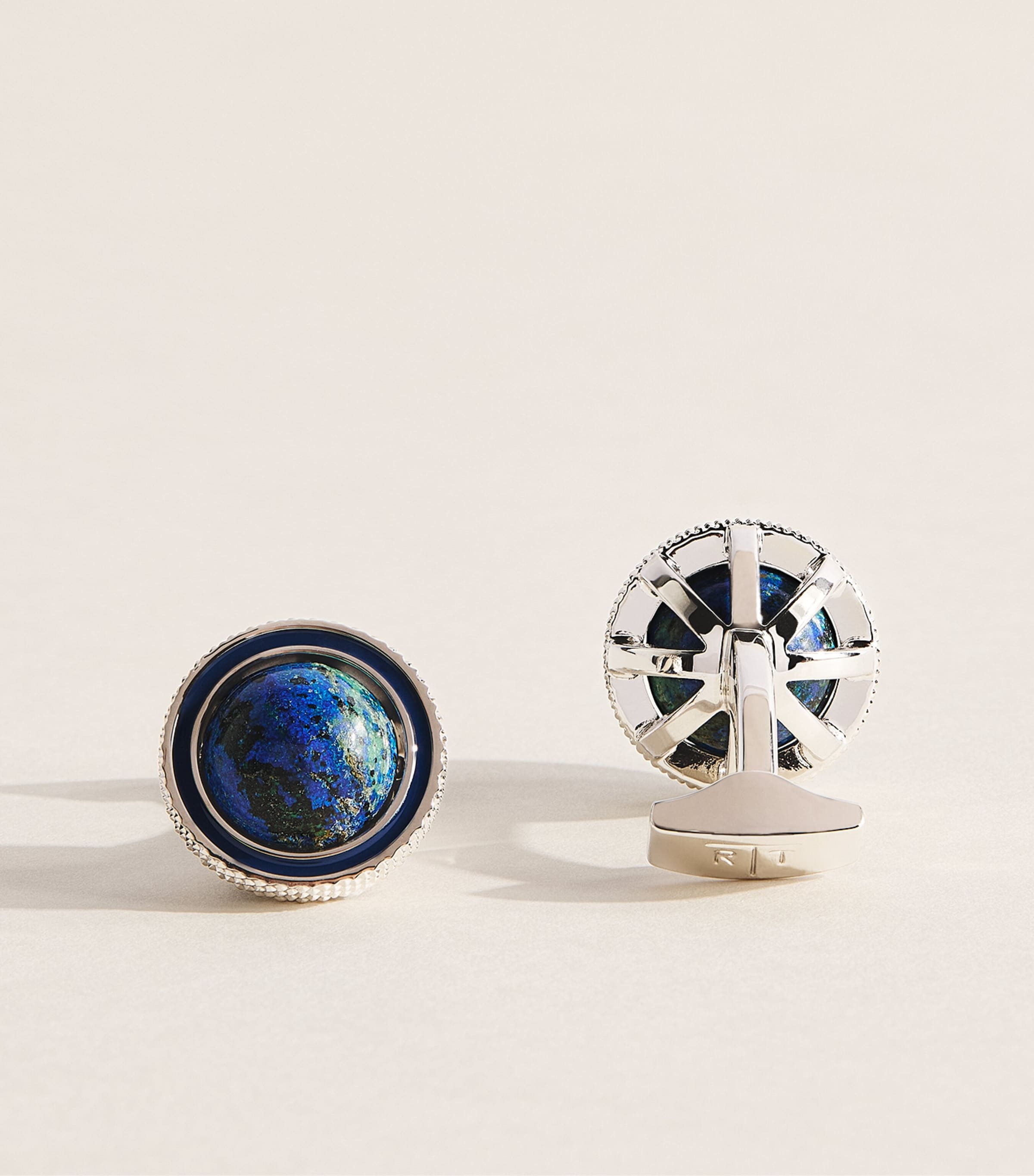 Tateossian Palladium-Plated and Azurite Rotate Cufflinks Navy