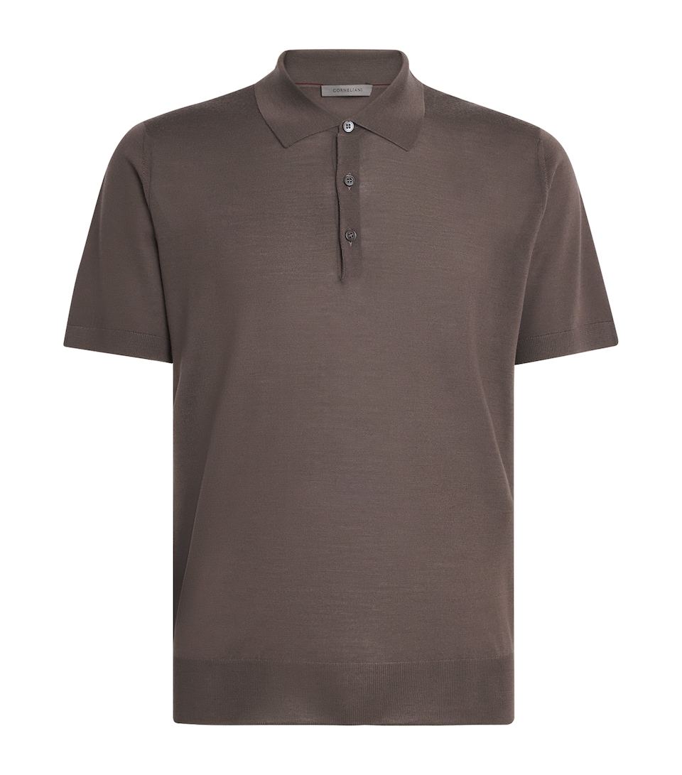 Corneliani Mens Wool Polo Shirt Brown