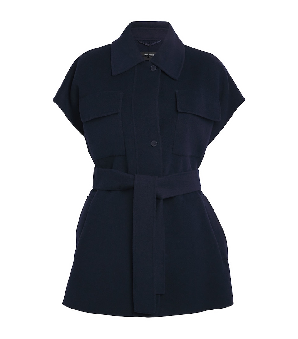 Wool Sleeveless Belted Coat