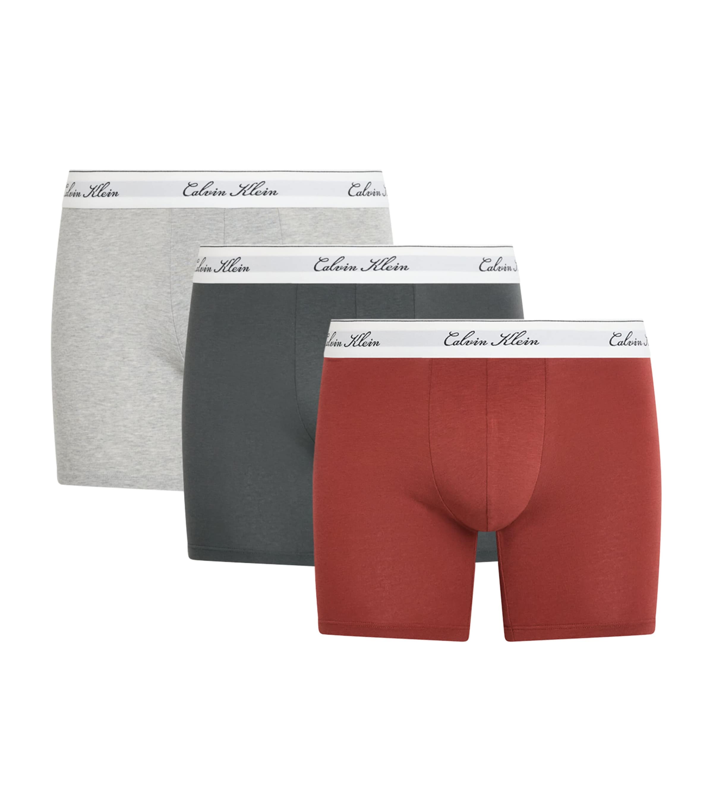 Calvin Klein Mens Stretch-Cotton Icon Script Trunks (Pack of 3) Volcanic Ash/sp