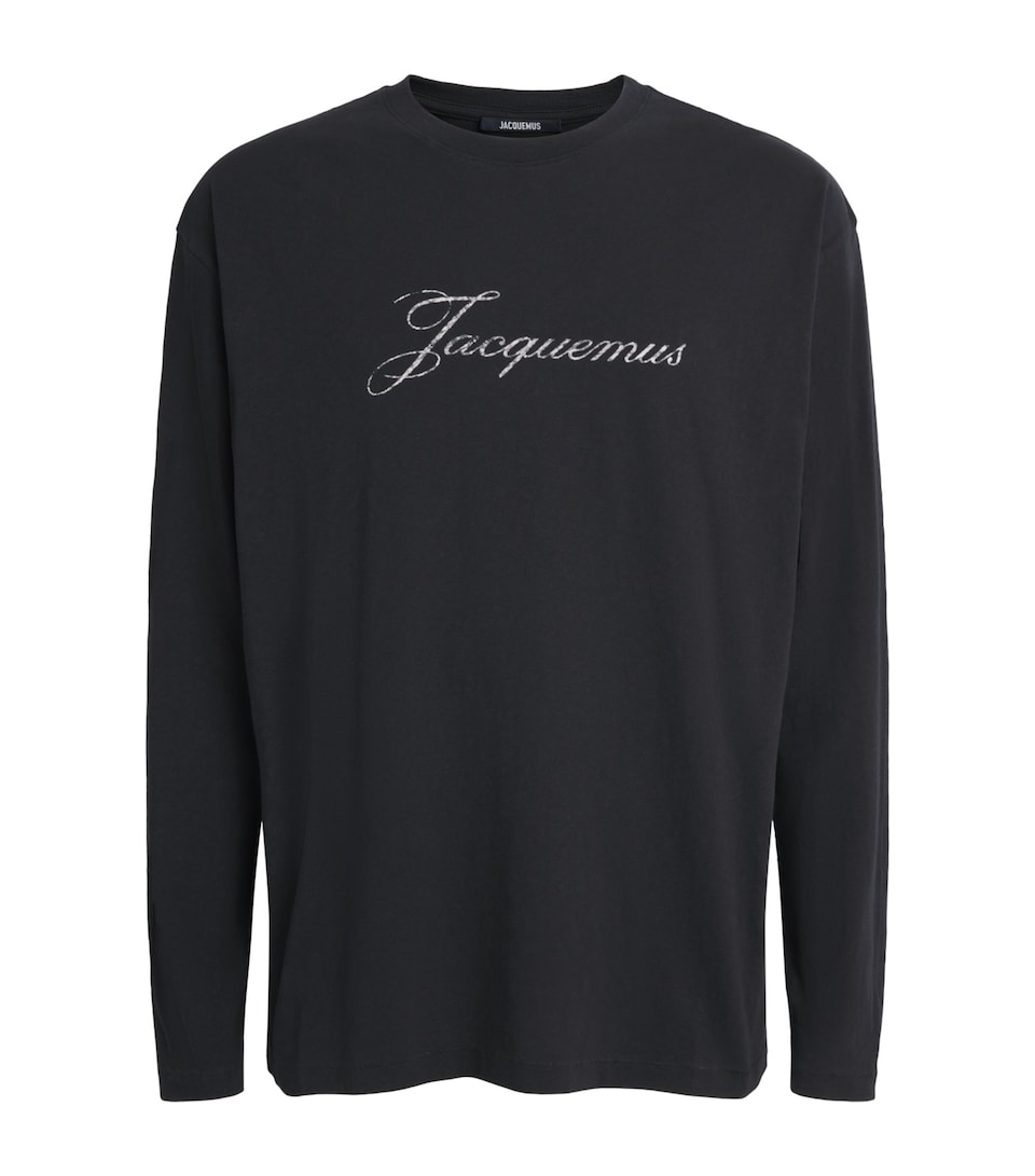 Jacquemus Mens Cotton-Hemp Logo Long-Sleeve T-Shirt Black