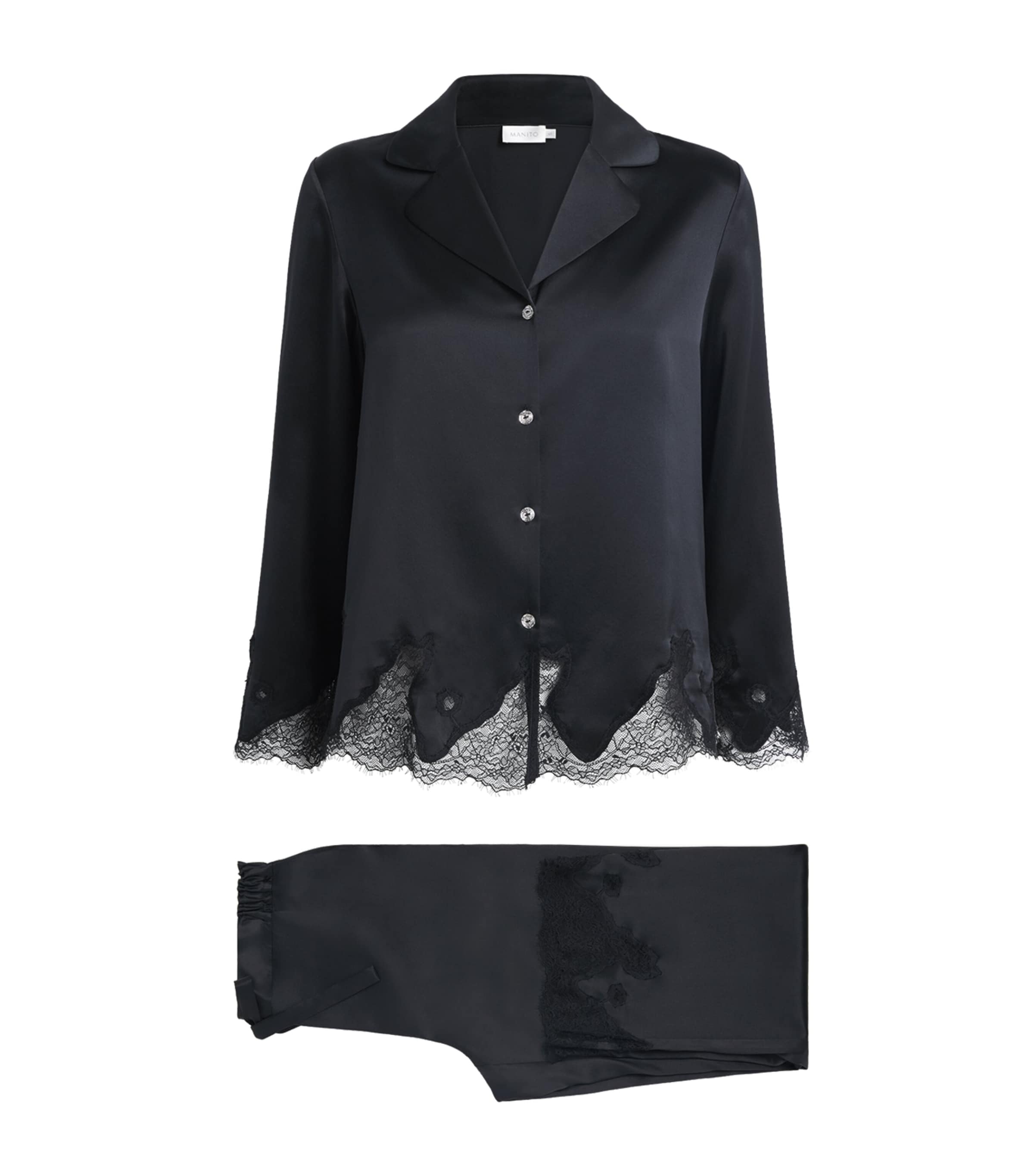 MANITO Womens Silk Lace-Trim Luella Pyjama Set Black