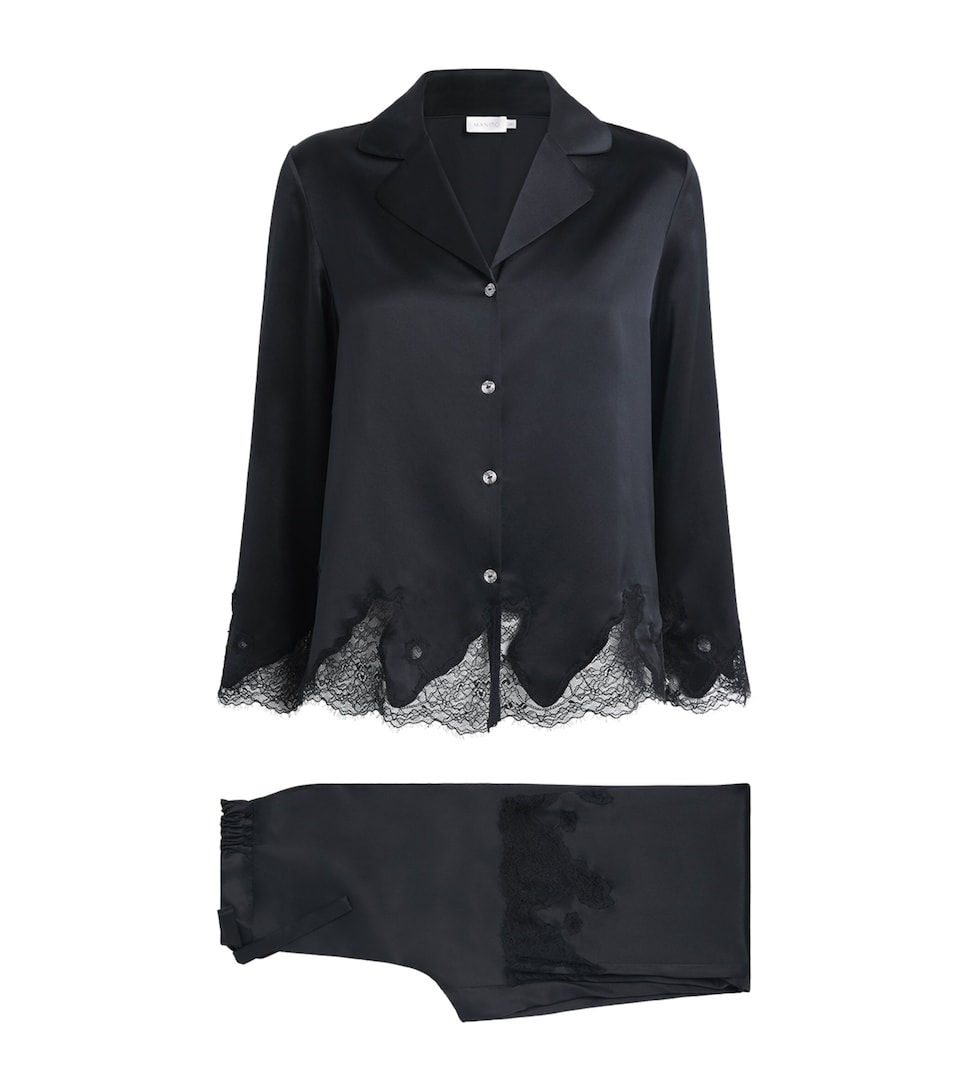 MANITO Womens Silk Lace-Trim Luella Pyjama Set Black