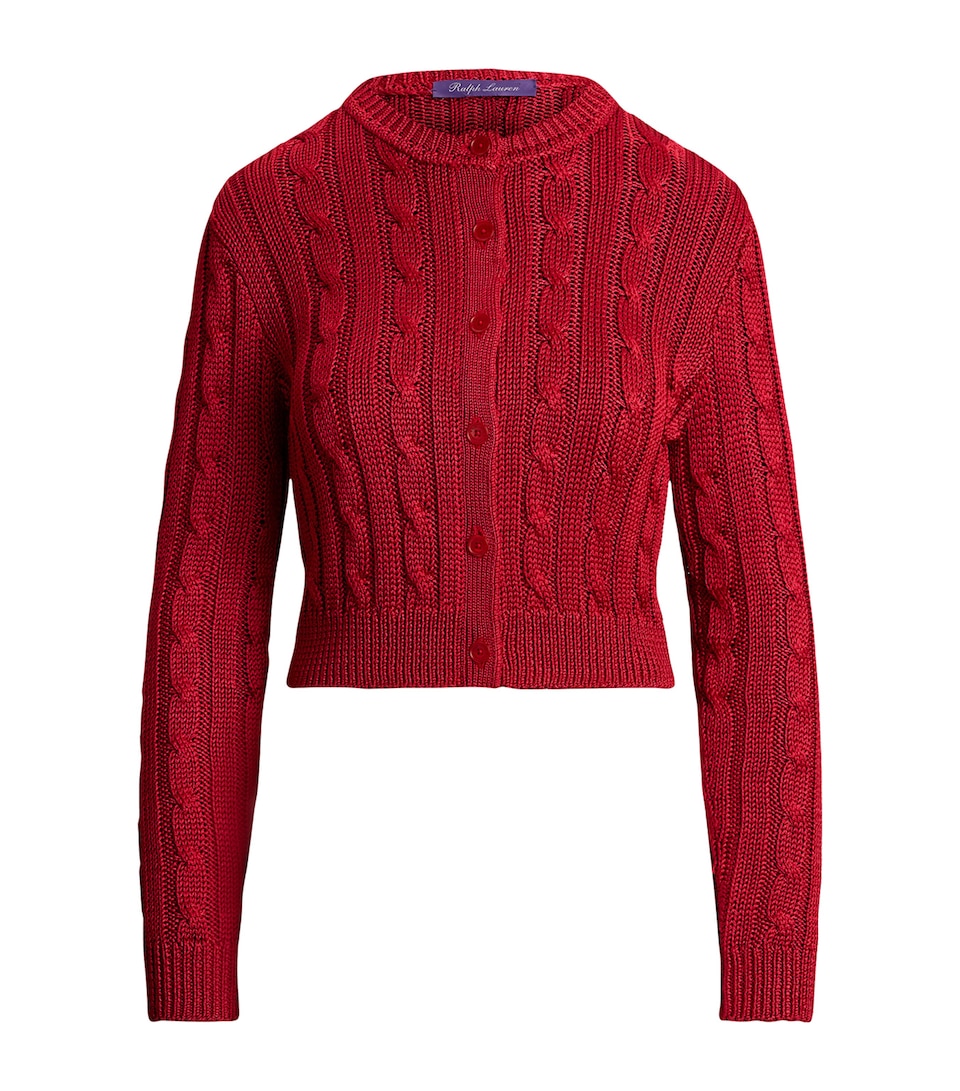 Ralph Lauren Collection Womens Silk Cable-Knit Cropped Cardigan Bright Red