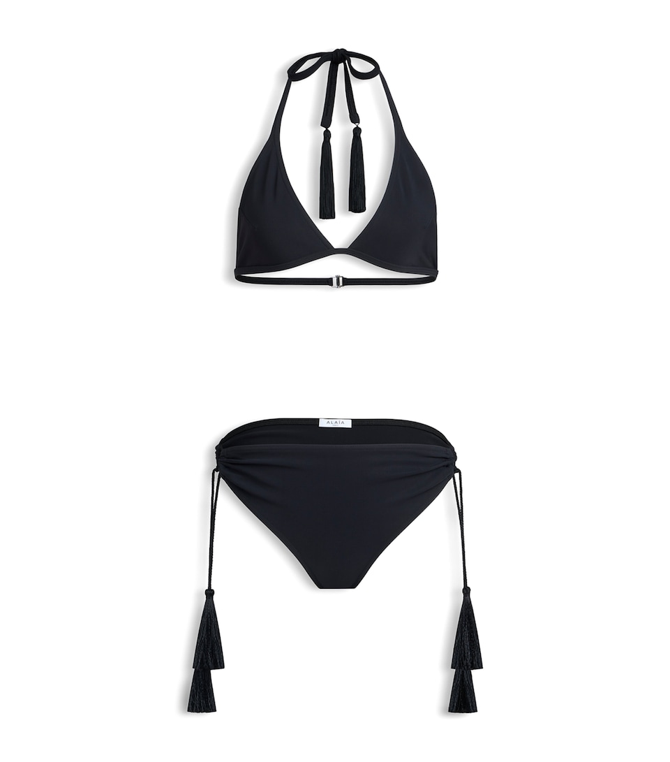 Alaïa Womens Tassel-Tie Triangle Bikini Black