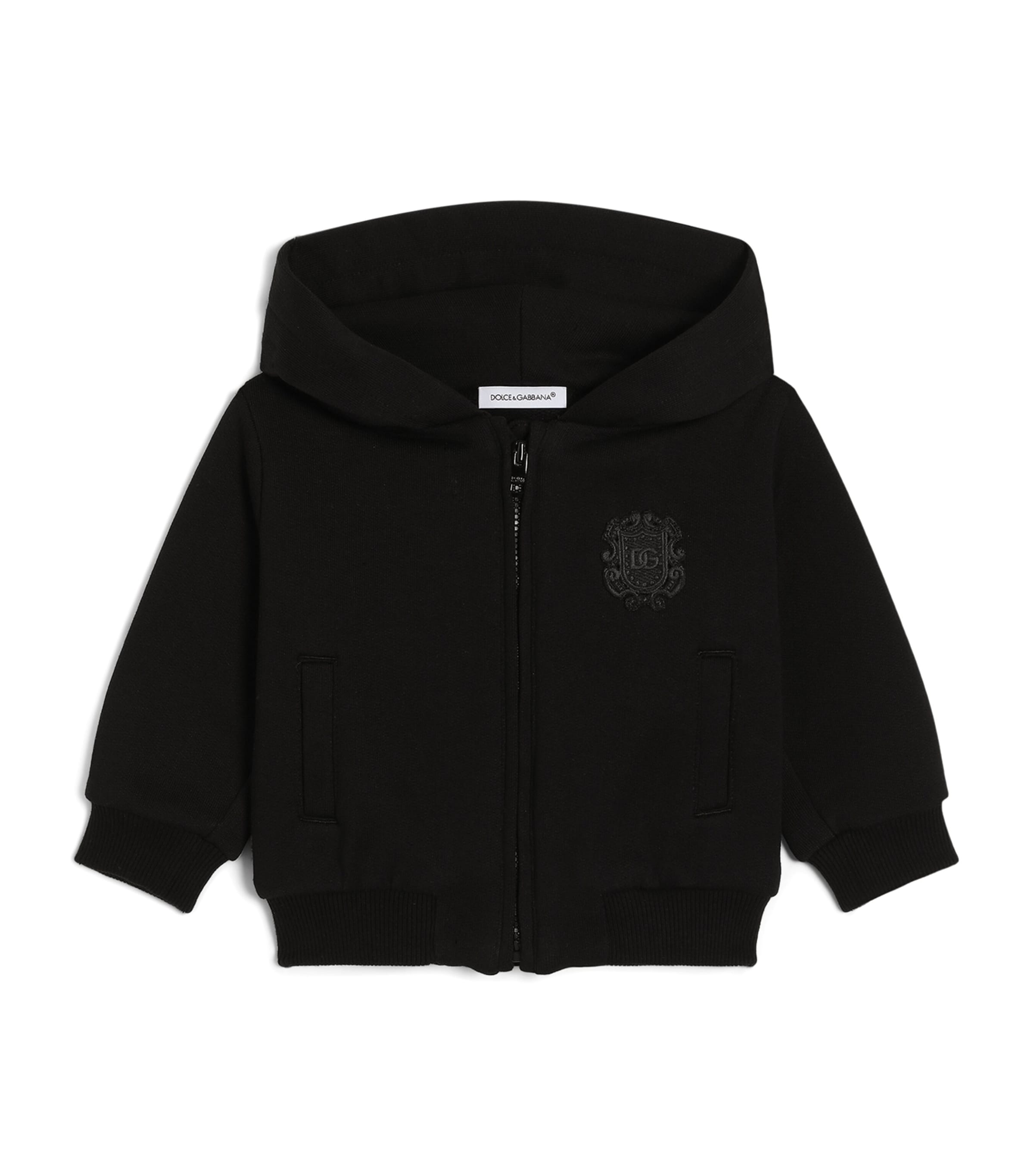 Dolce&Gabbana Kids Cotton Logo Zip-Up Hoodie (3-30 Months) Black
