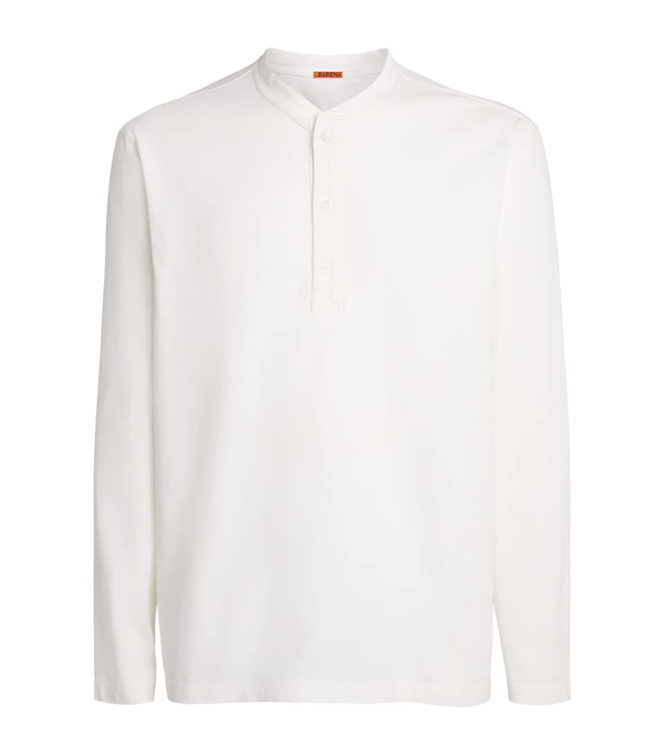 Barena Mens Cotton Jersey Henley Top Bianco