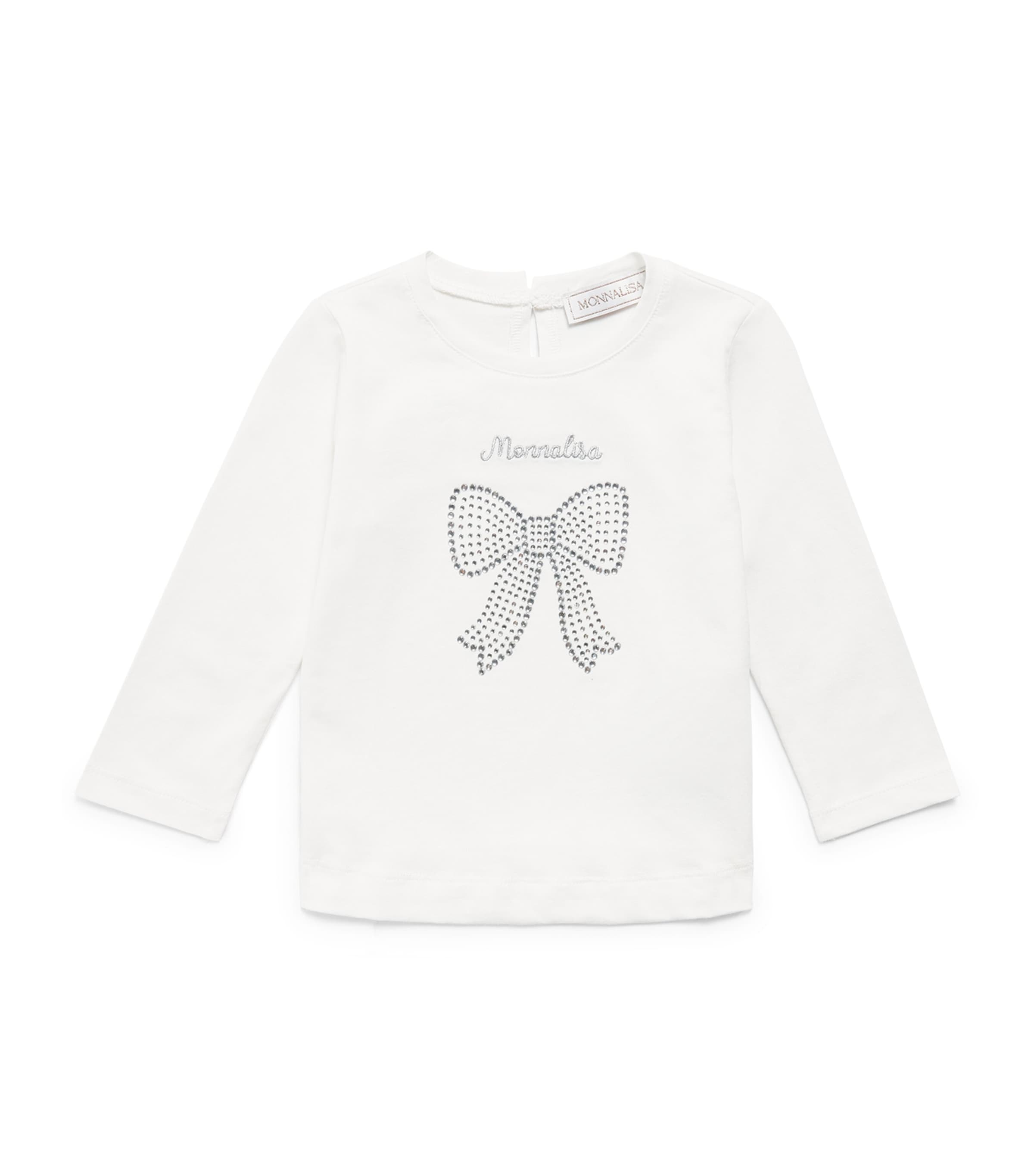 Monnalisa Rhinestone-Bow T-Shirt (6 Months-6 Years) Panna