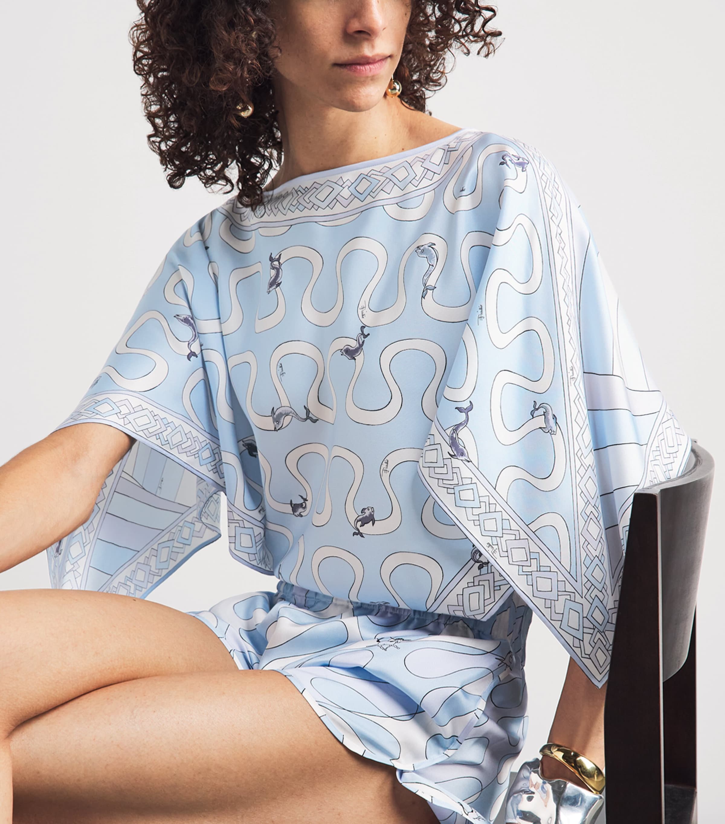 PUCCI Womens Silk Printed Cape Light Blue