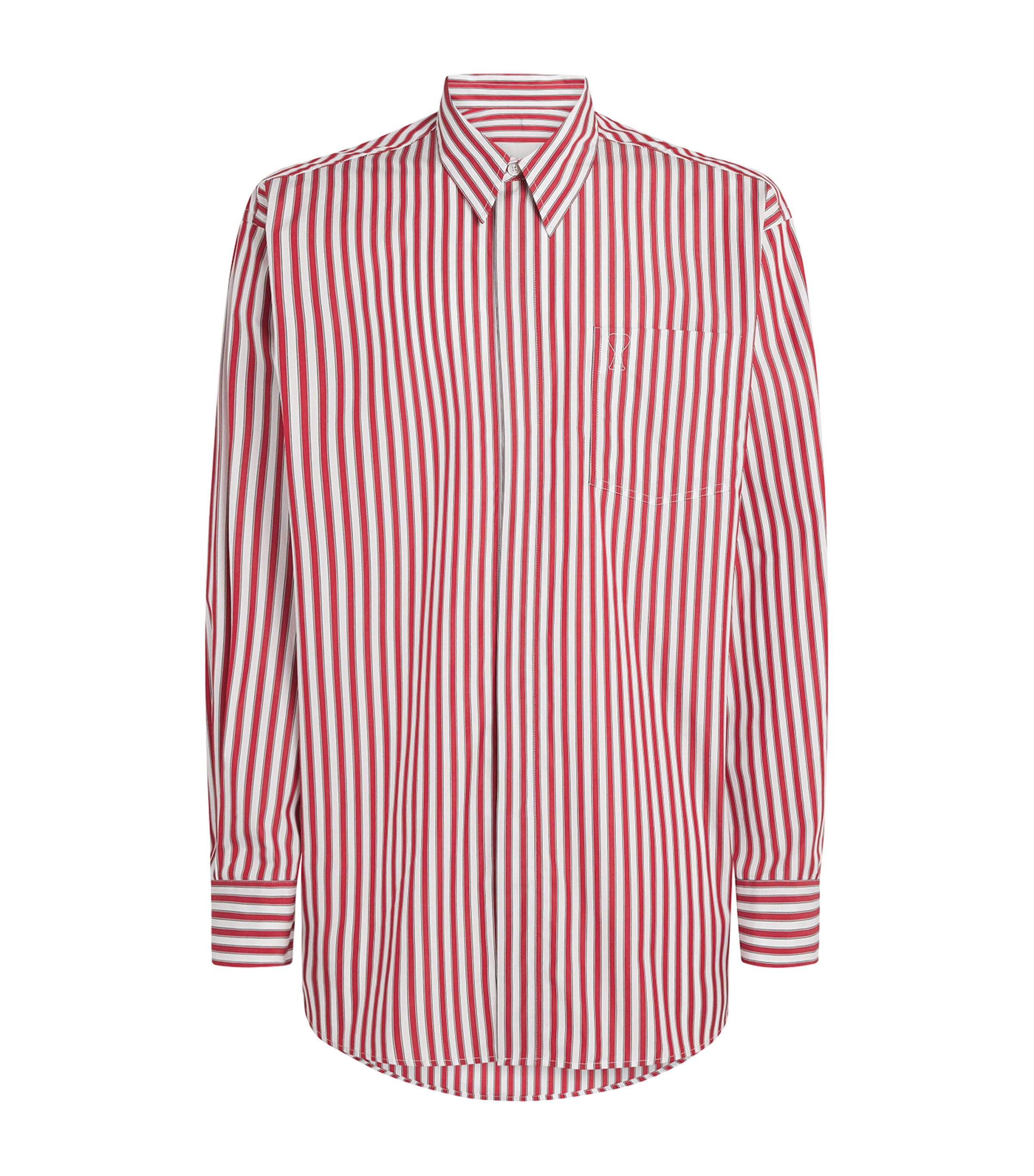 AMI Paris Mens Cotton Oversized Stripe Shirt Rge Rbis/blanc