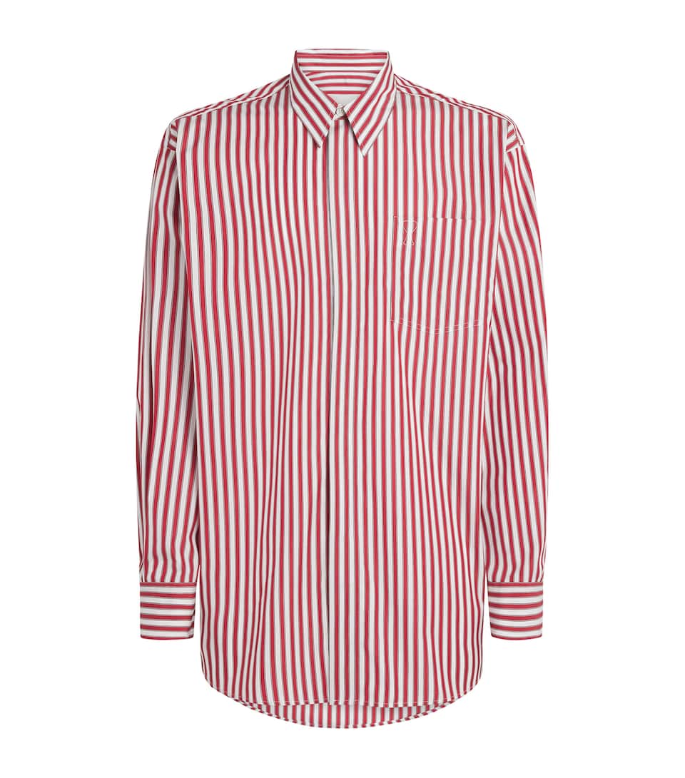 AMI Paris Mens Cotton Oversized Stripe Shirt Rge Rbis/blanc