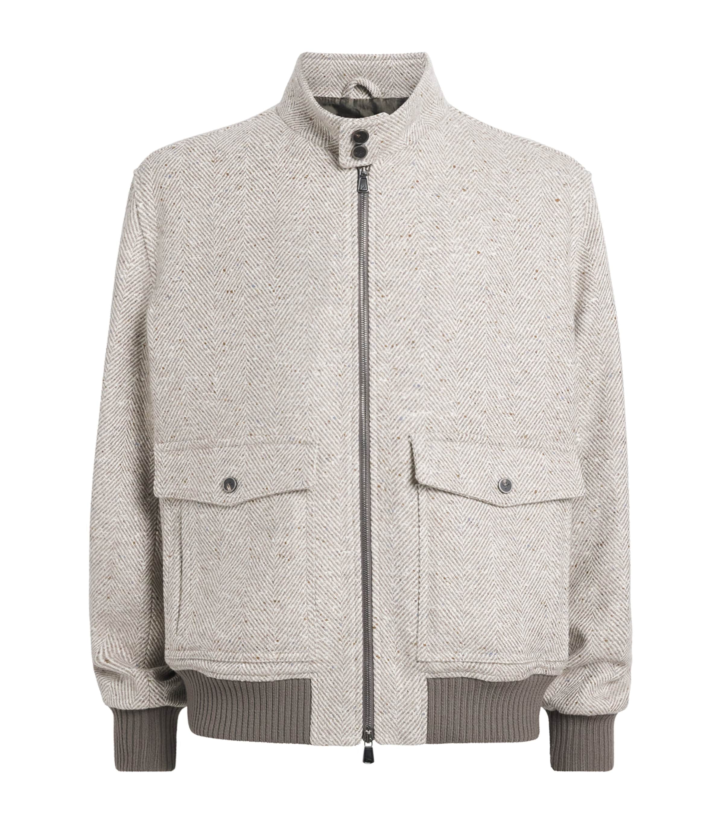 Isaia Mens Cashmere Herringbone Baracuta Jacket