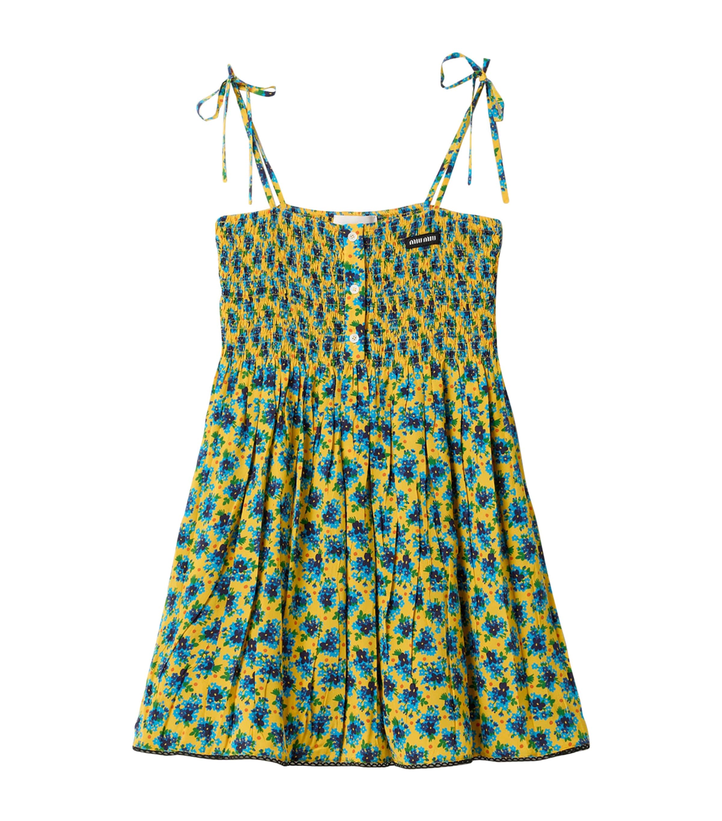 Miu Miu Womens Silk Crepe de Chine Mini Dress Yellow