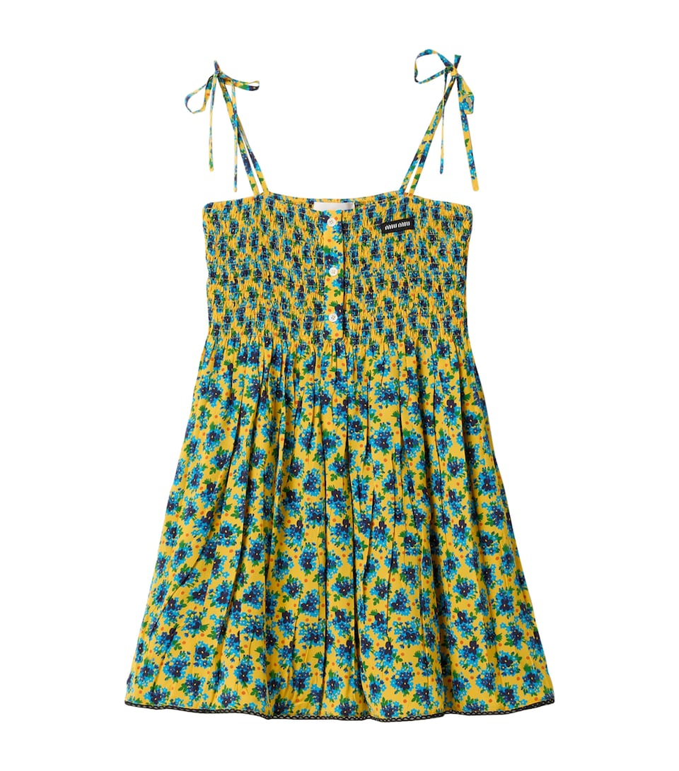 Miu Miu Womens Silk Crepe de Chine Mini Dress Yellow