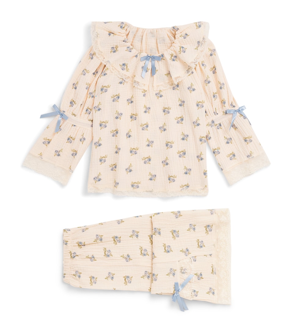 Amiki Floral Carmen Pyjama Set (2-14 Years) Blue Flowers