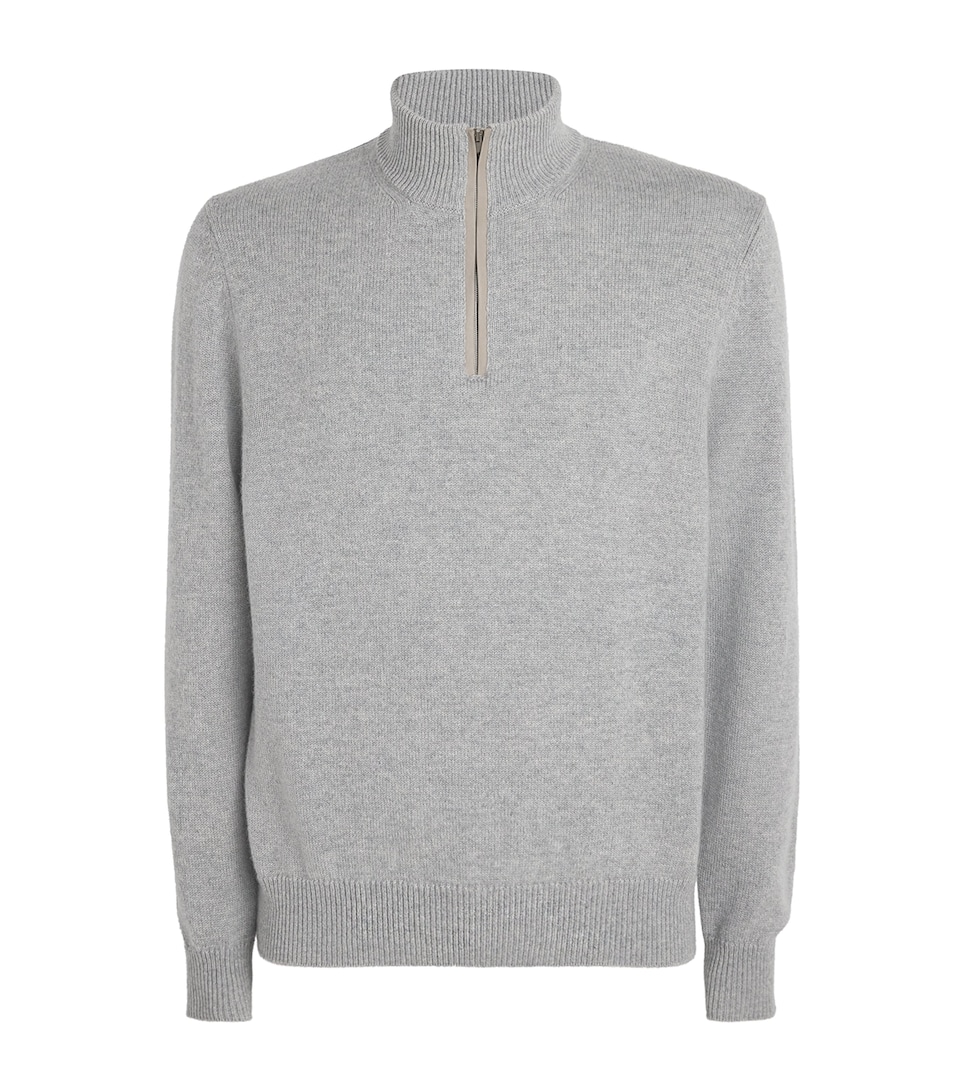 Agnona Mens Cashmere Quarter-Zip Sweater Grey Granite