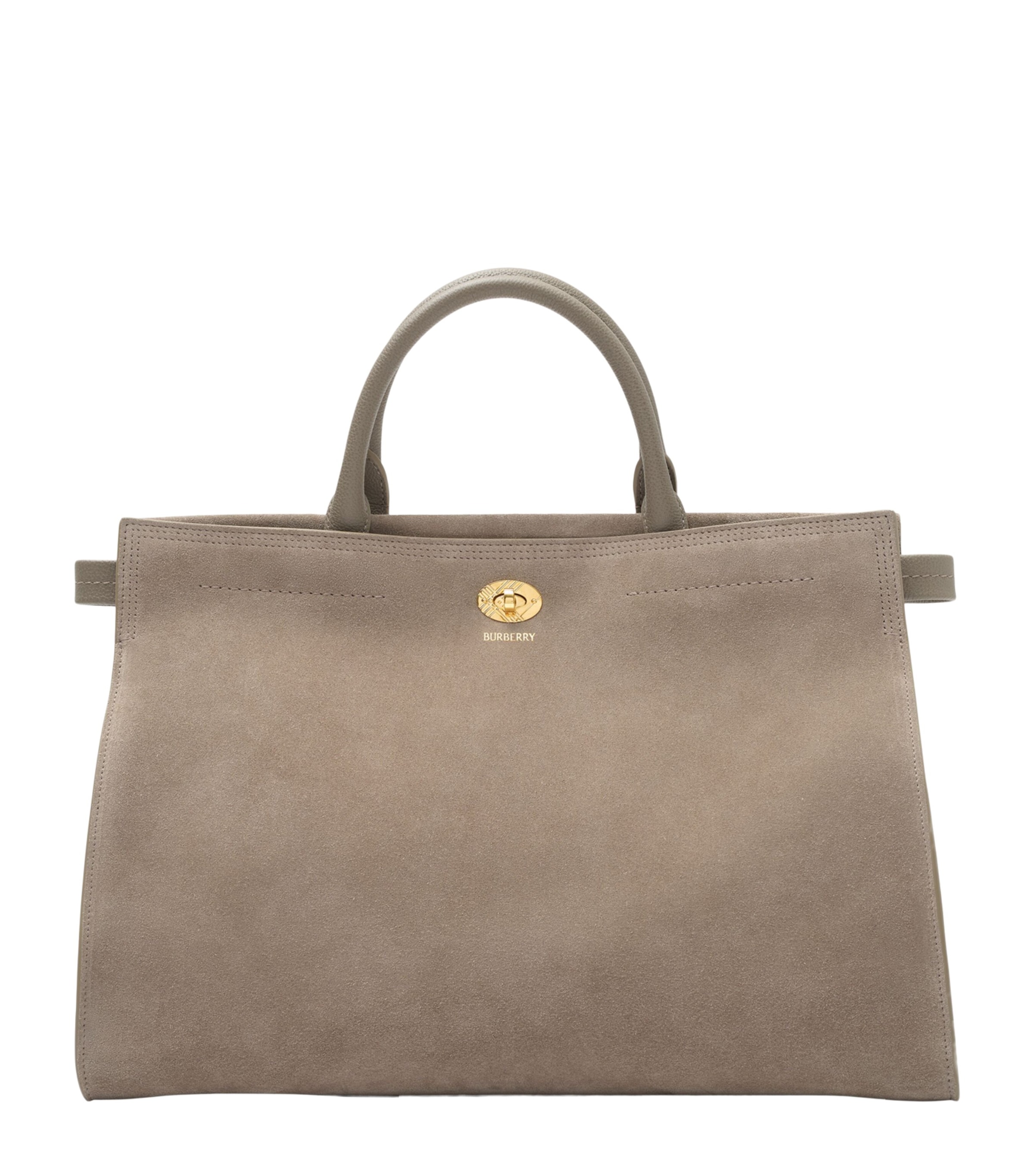 Burberry Medium Suede Cotswolds Tote Bag Taupe