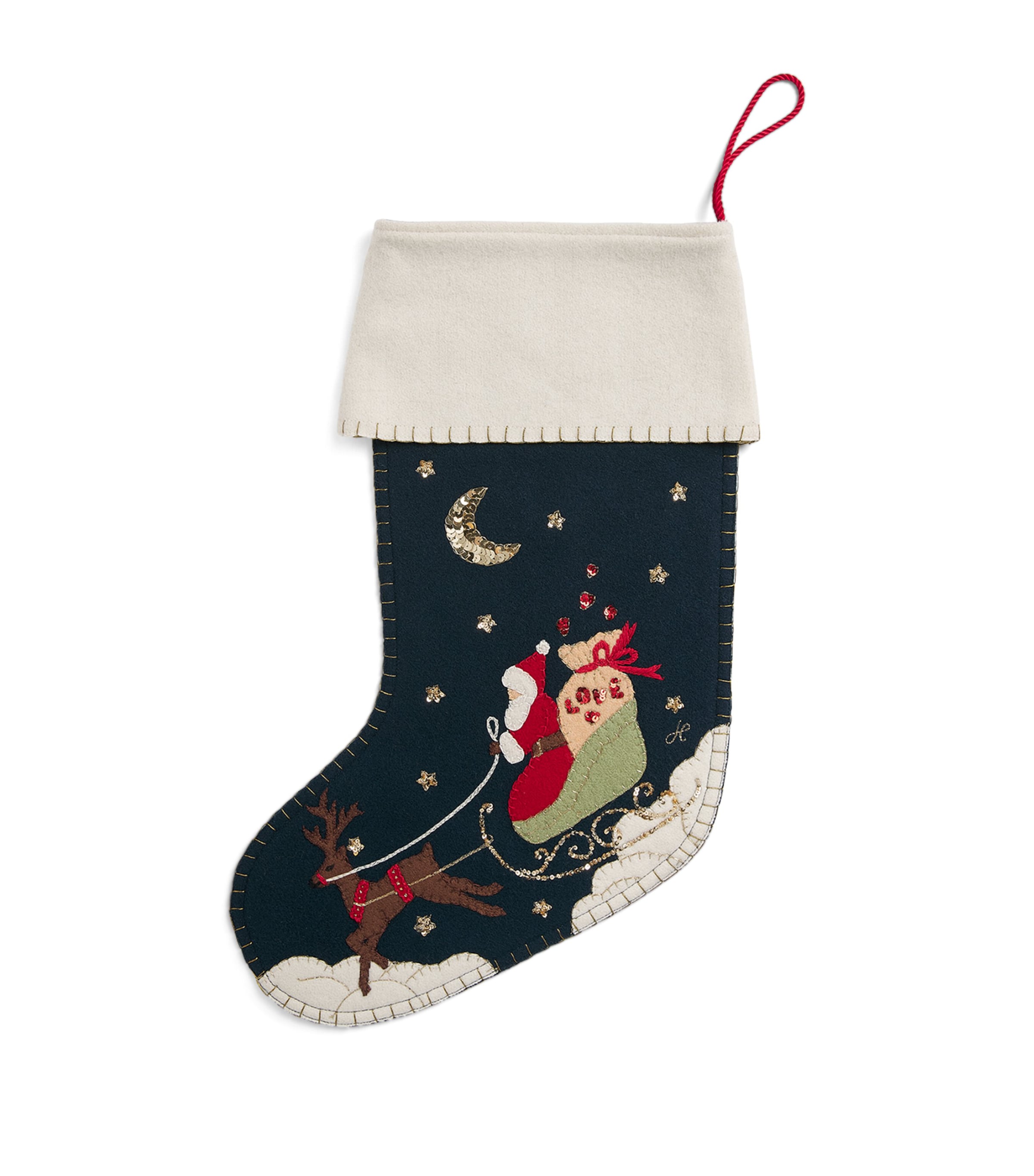 Jan Constantine Father Christmas Sleigh Stocking Navy/cream Cuff