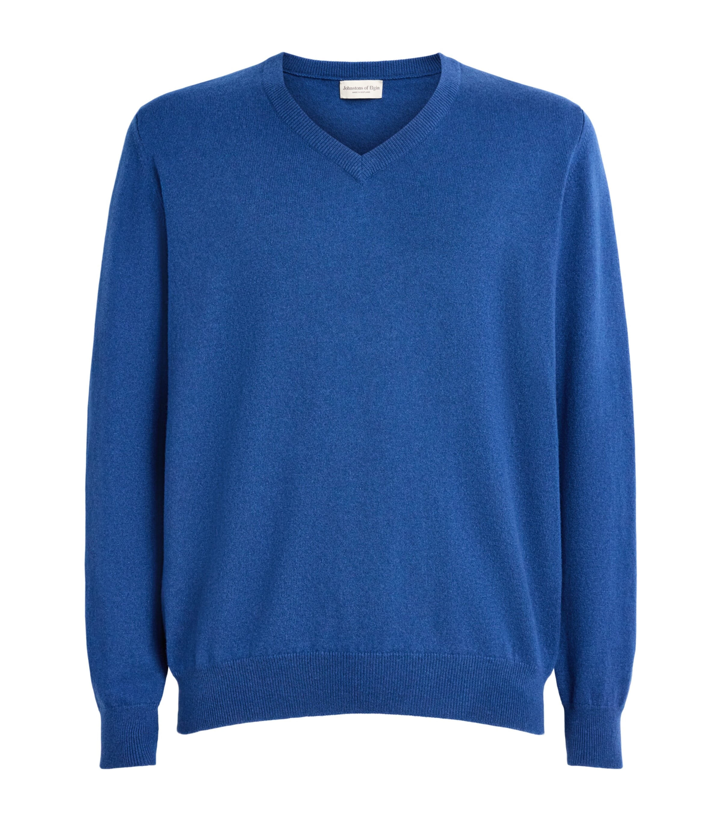 Johnstons Of Elgin Mens Cashmere V-Neck Sweater Adelphi Blue
