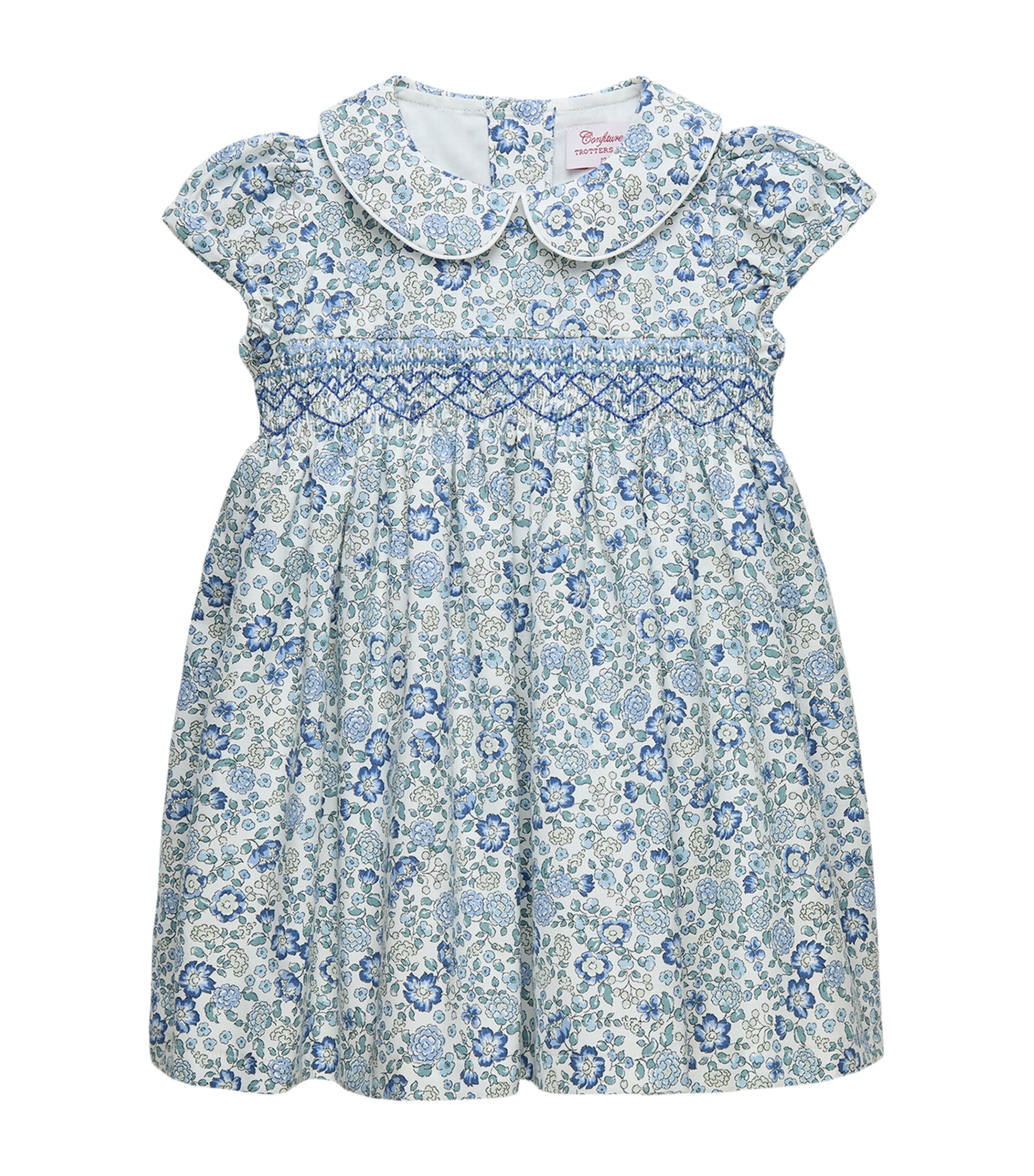 Trotters Cotton Arabella Smocked Dress (6-24 Months) Blue