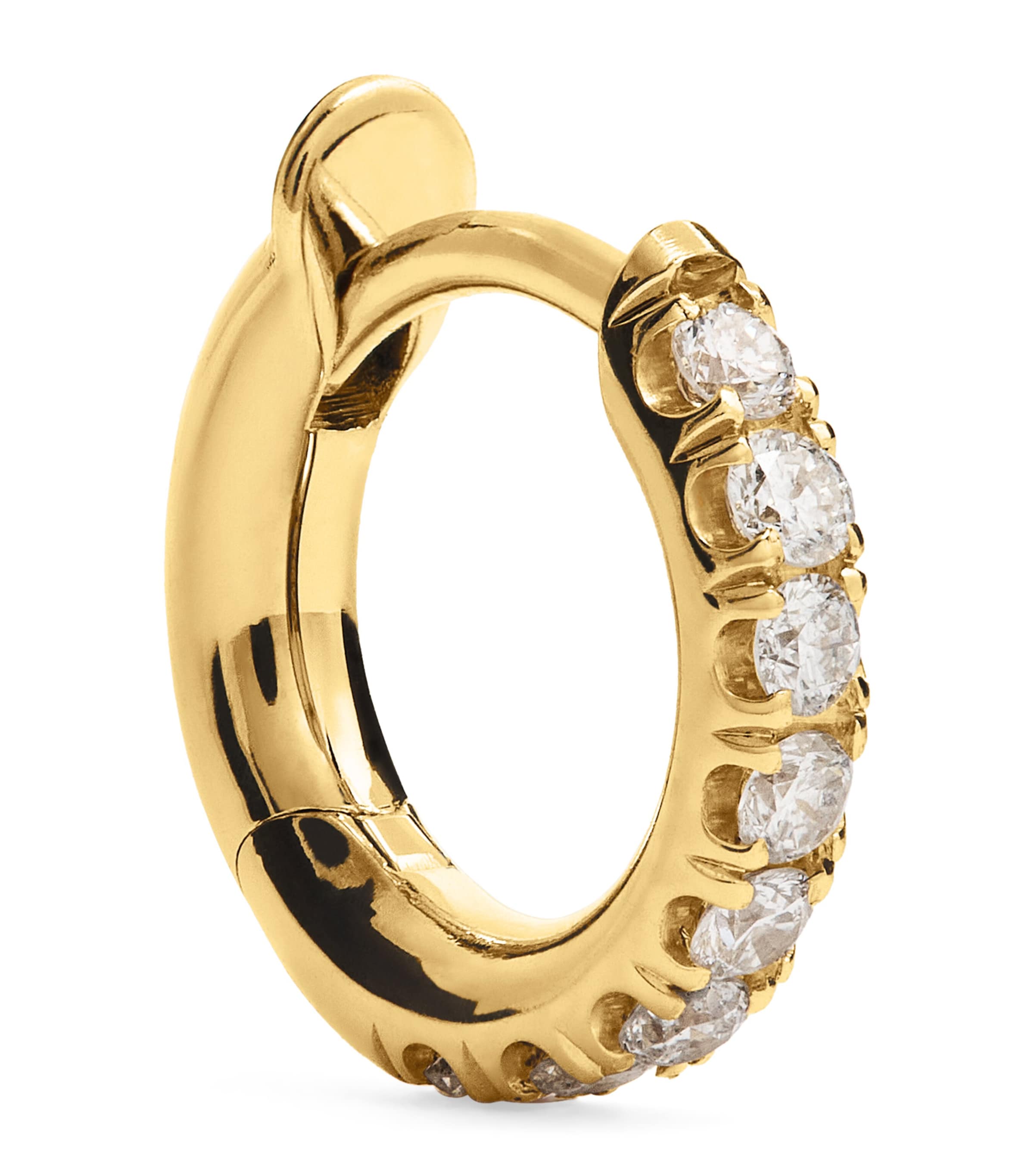 Mini Yellow Gold and Diamond Single Hoop Earring
