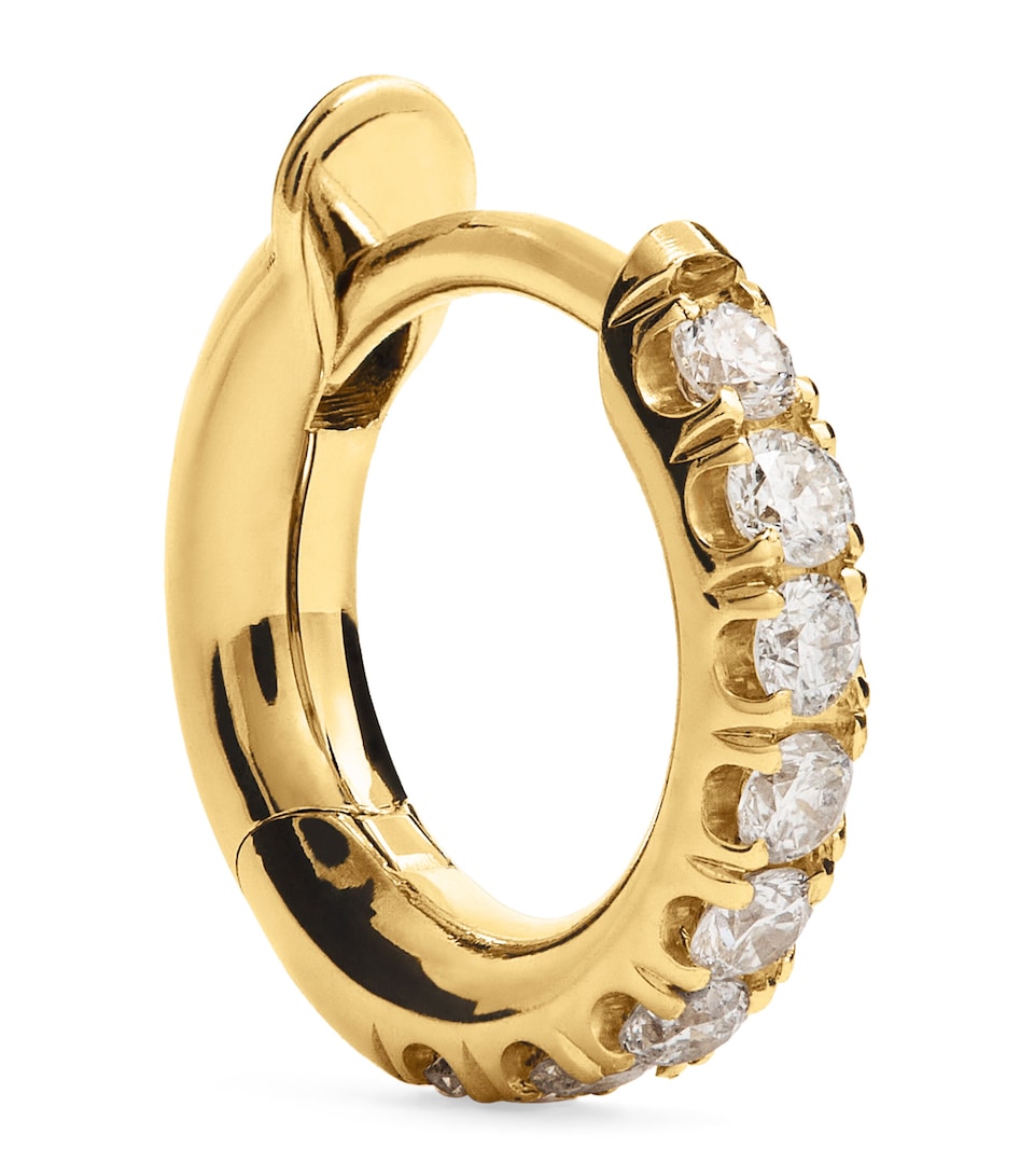 Mini Yellow Gold and Diamond Single Hoop Earring