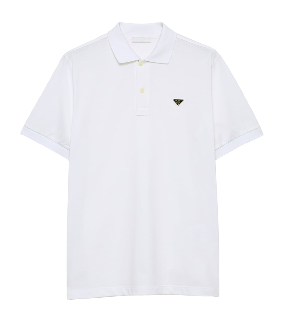 Prada Mens Cotton Piqué Slim Polo Shirt White