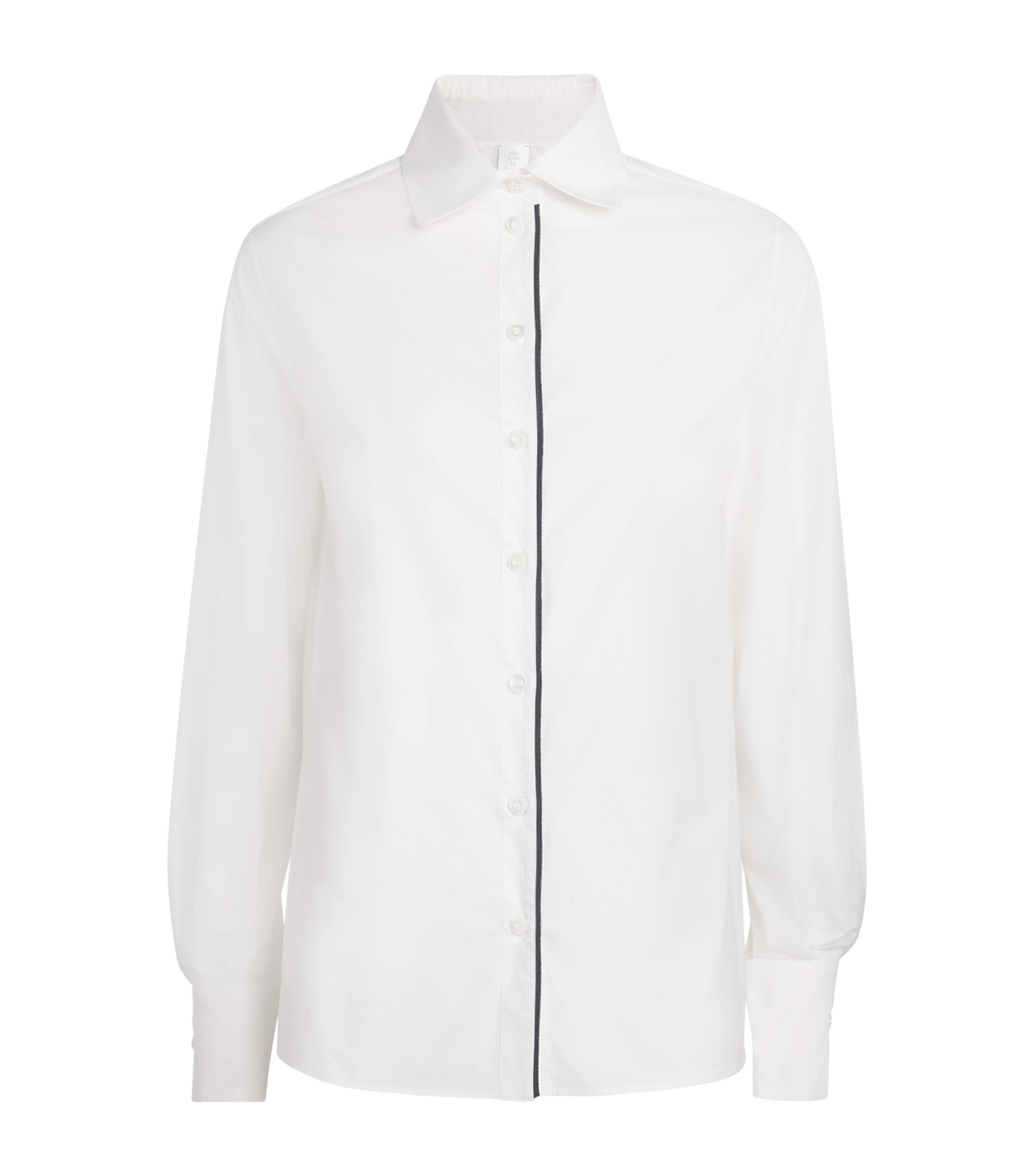 Eleventy Womens Cotton-Blend Piped Shirt Bianco