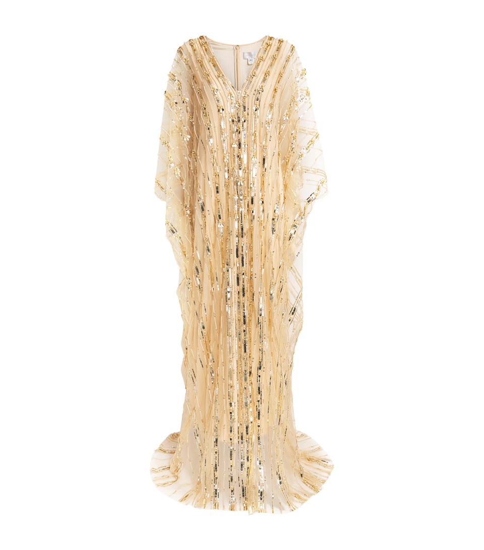 Tulle Embellished Kaftan Maxi Dress