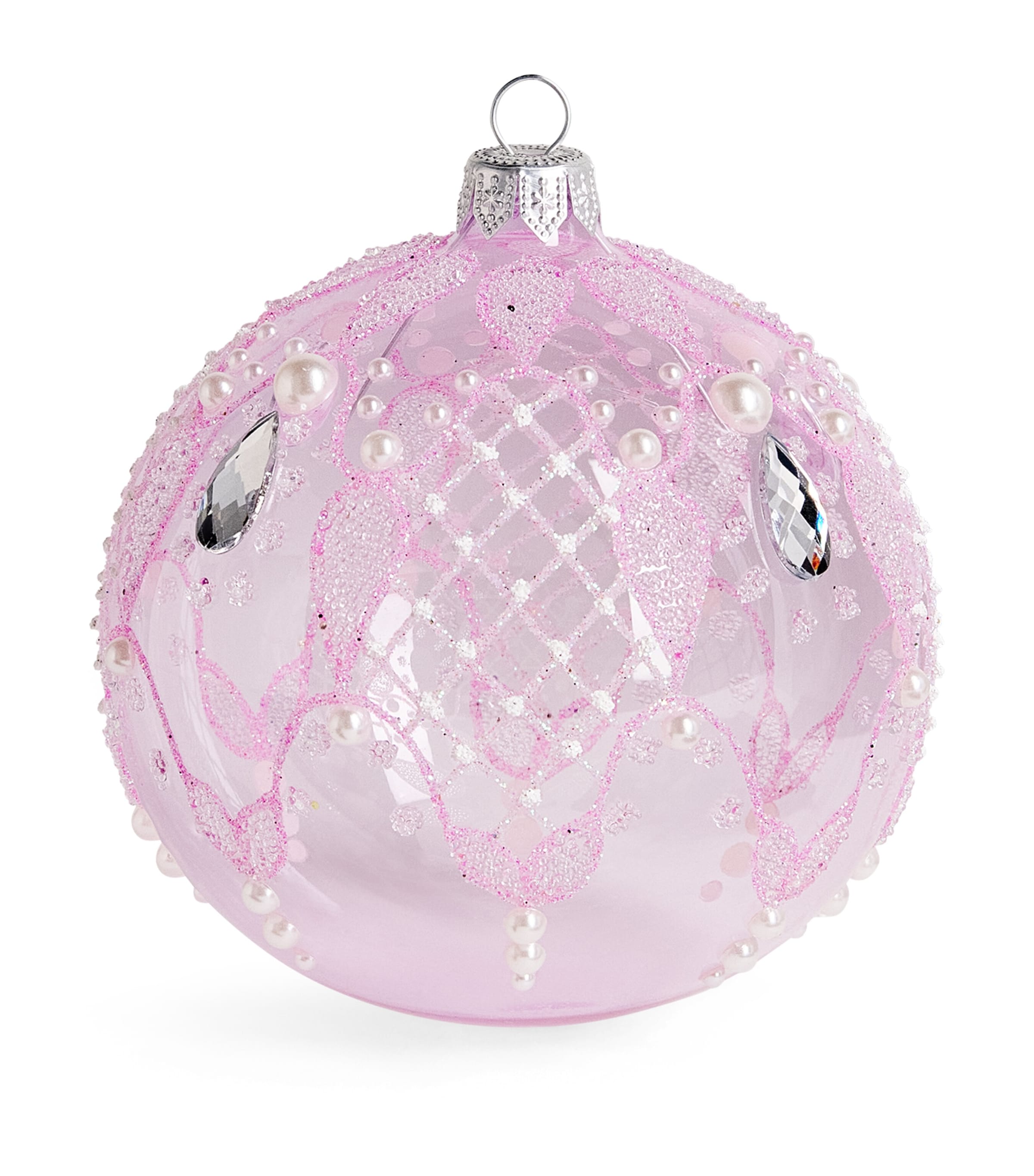 Harrods Glass Glitter Criss-Cross Bauble Lilac