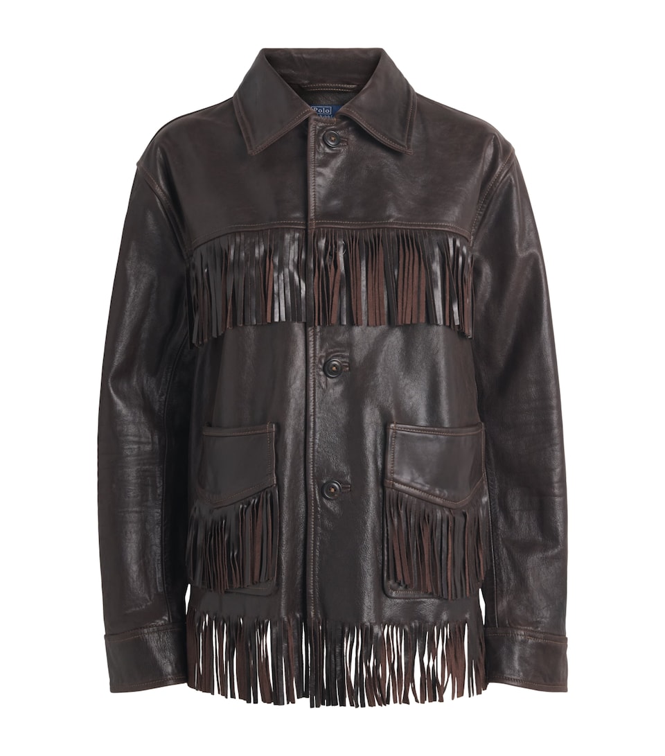 Polo Ralph Lauren Womens Fringed Leather Jacket Dark Chocolate