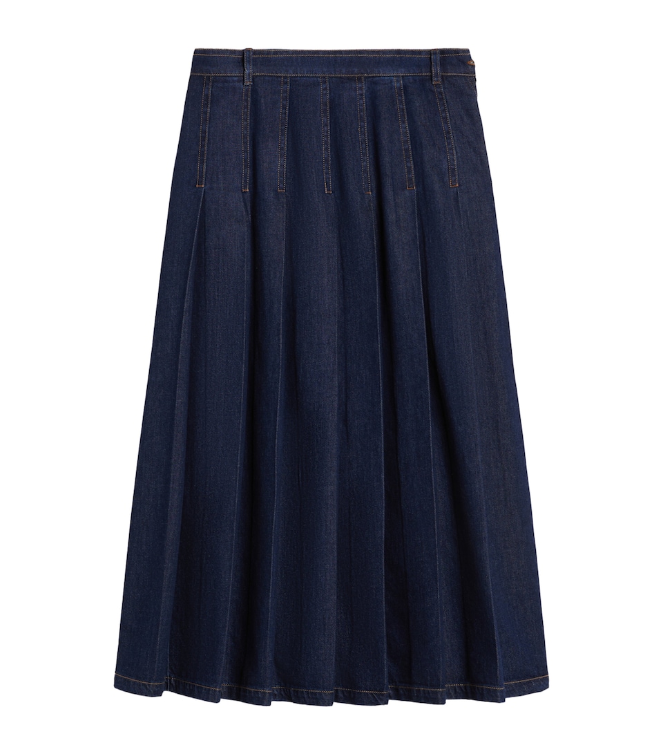 Denim Pleated Midi Skirt