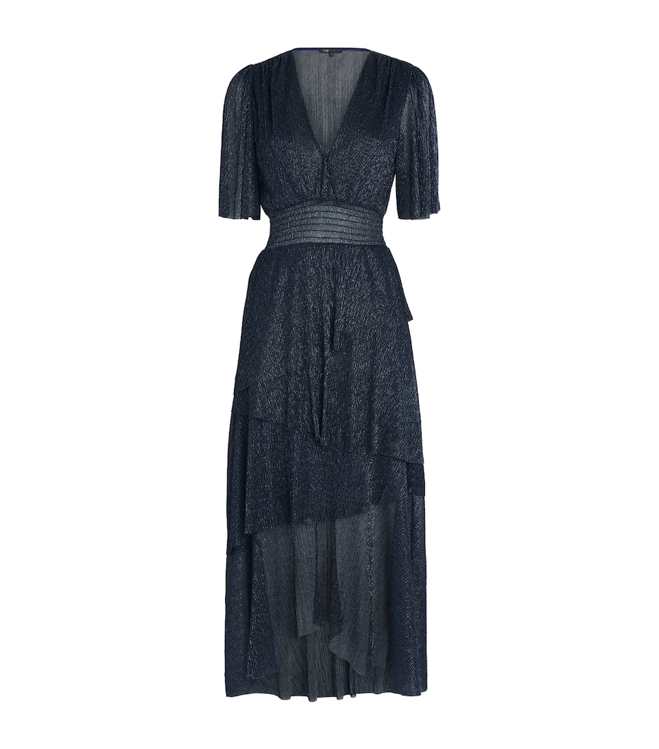 Metallic Pleated Midi Dress