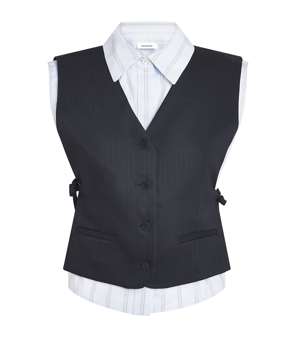 Sandro Paris Womens Sleeveless Layered Waistcoat Navy Blue