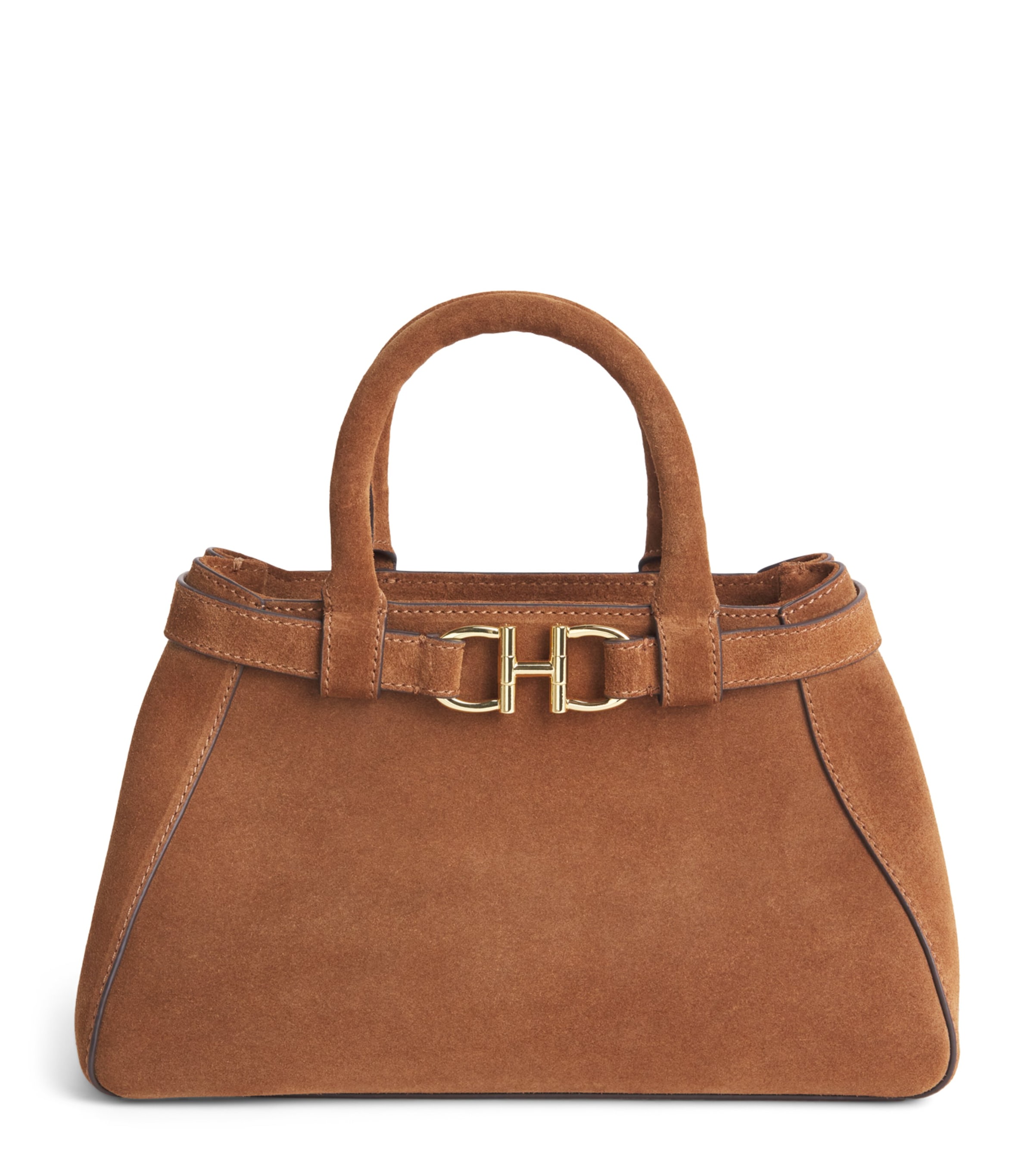 Harrods Small Suede Grace Top-Handle Bag Tan
