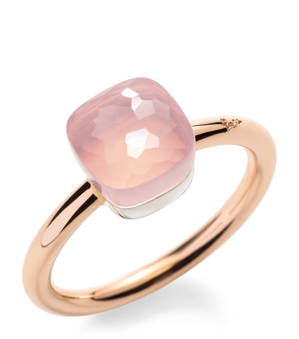 Pomellato Mixed Gold and Rose Quartz Nudo Ring